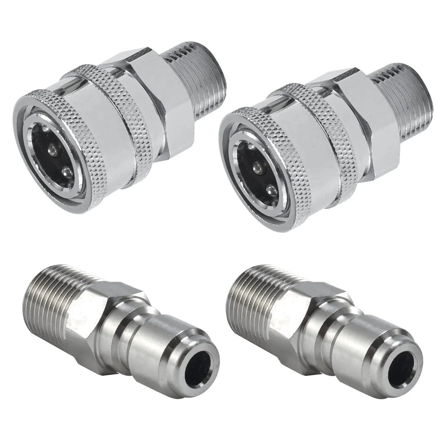3/8 Inch Quick Connect Pressure Washer Fittings Kit With Male NPT Threads For Gas And Electric Power Washers 4 Piece Adapter Set For Fast Snap On Attachments Raincovo Compatible