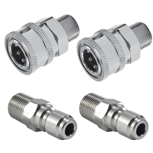 3/8 Inch Quick Connect Pressure Washer Fittings Kit With Male NPT Threads For Gas And Electric Power Washers 4 Piece Adapter Set For Fast Snap On Attachments Raincovo Compatible