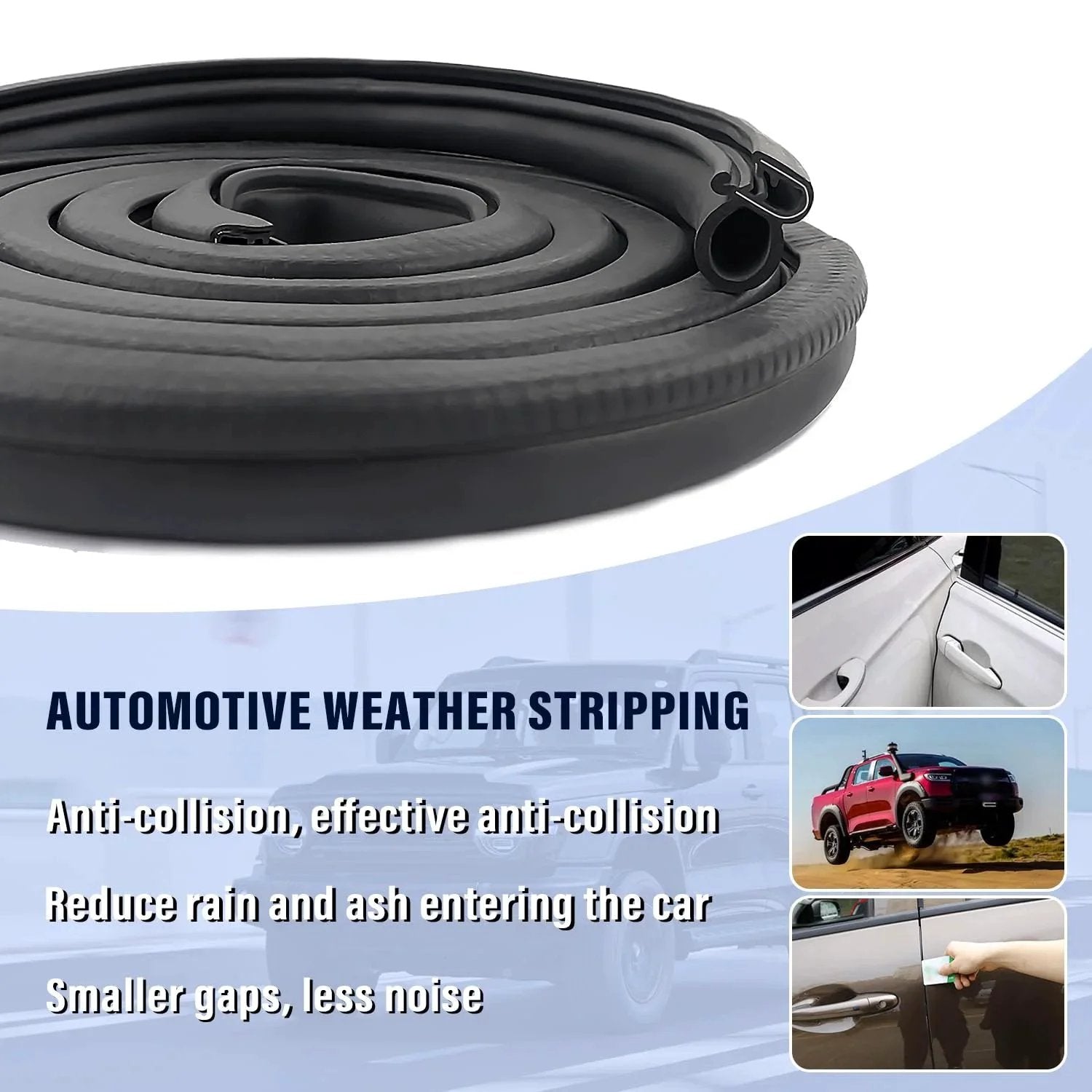 Car Door Weather Stripping 20Ft U Shaped Rubber Edge Trim With Steel Strip Sealer, rolled view