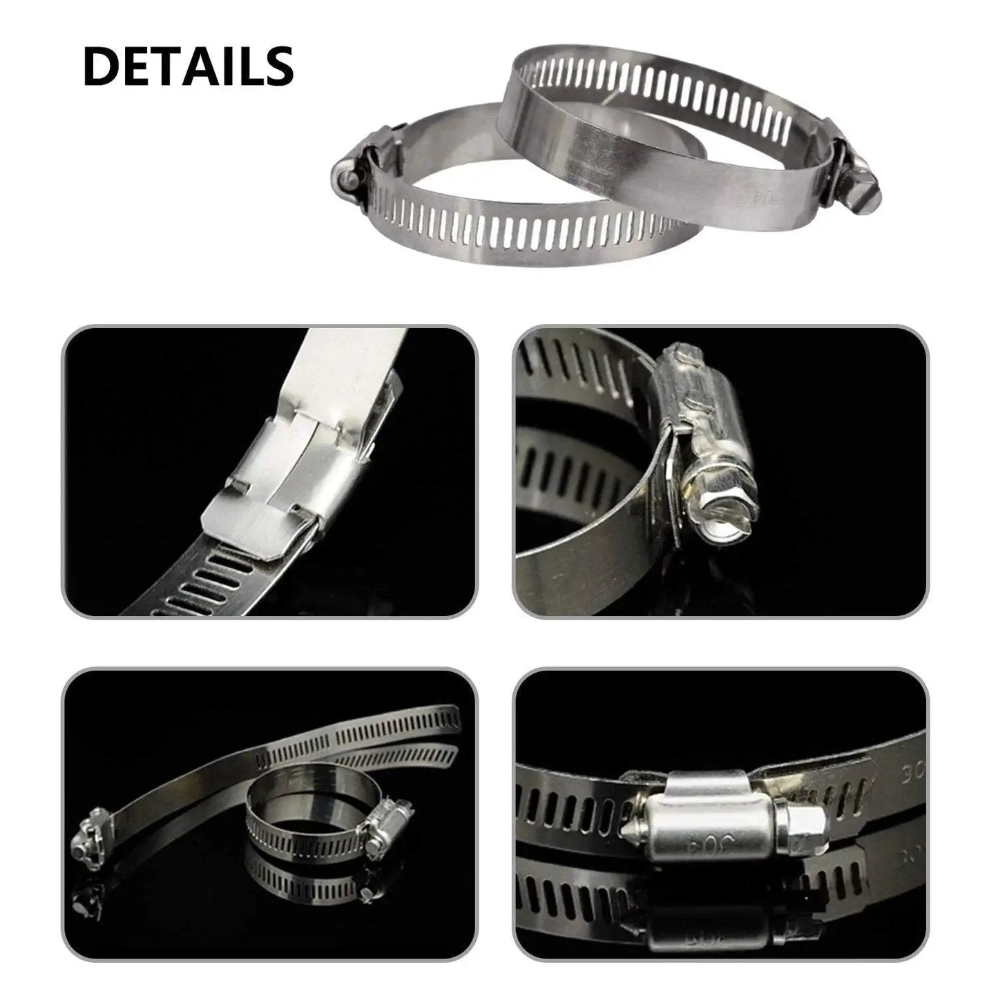 Heavy Duty Stainless Steel Hose Clamp Set For Marine And Auto Use 25 Pack 16-25mm 5/8-1 Inch Adjustable Worm Gear Clamps Corrosion Resistant 304 Stainless For Fuel Lines Water Pipes And More By ZIPCCI, featuring multiple views of durable worm gear clamps.