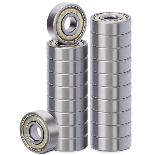 20-Pack 608 ZZ Sealed 8mm x 22mm x 7mm Double Iron Shield Deep Groove Steel Miniature Ball Bearings for Skateboards Inline Skates Scooters Rollerblades Longboards