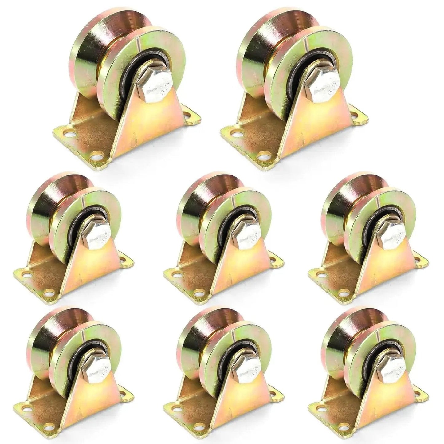 Eight Pack Beefy 2 Inch V Groove Wheel Casters, Heavy Duty Rigid V Shape Bracket Roller For Sliding Gates And Industrial Rails