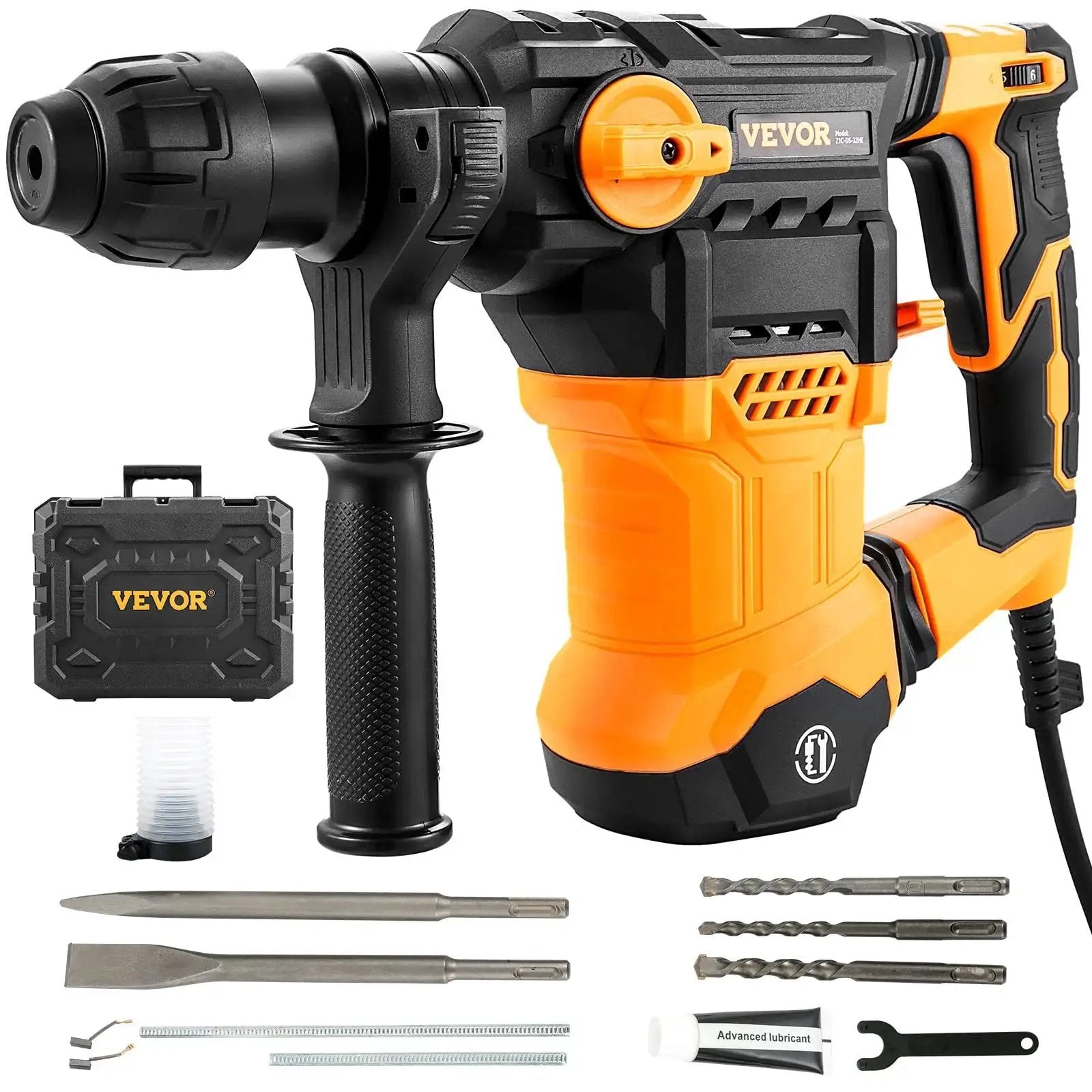 Powerful 1-1/4 inch SDS-Plus rotary hammer with 13A motor and 5.5J impact, accessories include case and drill bits