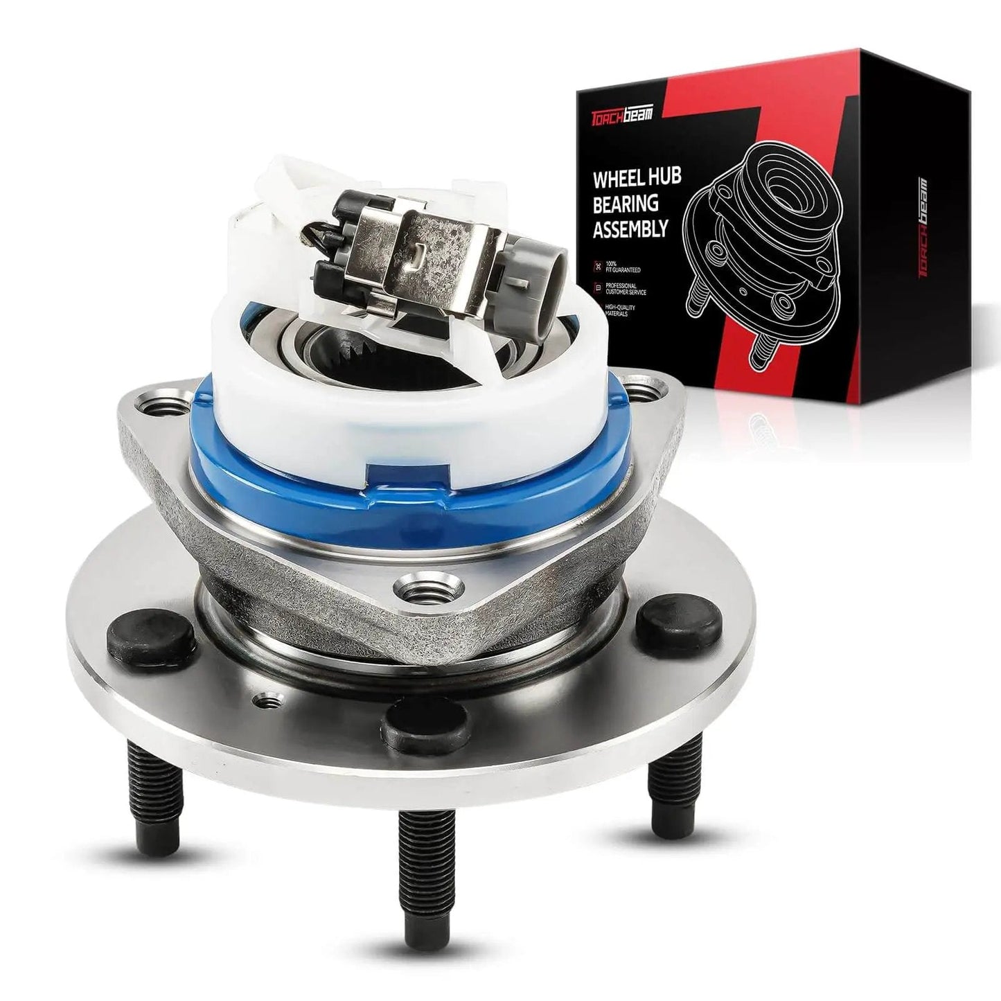 Front Wheel Hub Bearing Assembly 513121 for 1997-2013 GM Vehicles with ABS 5-Lug, product view with packaging box