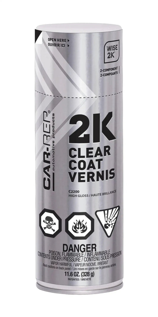 Unlimited Pot Life 2K Polyurethane Clear Coat Aerosol For Automotive High Gloss can, showing front label and warnings.