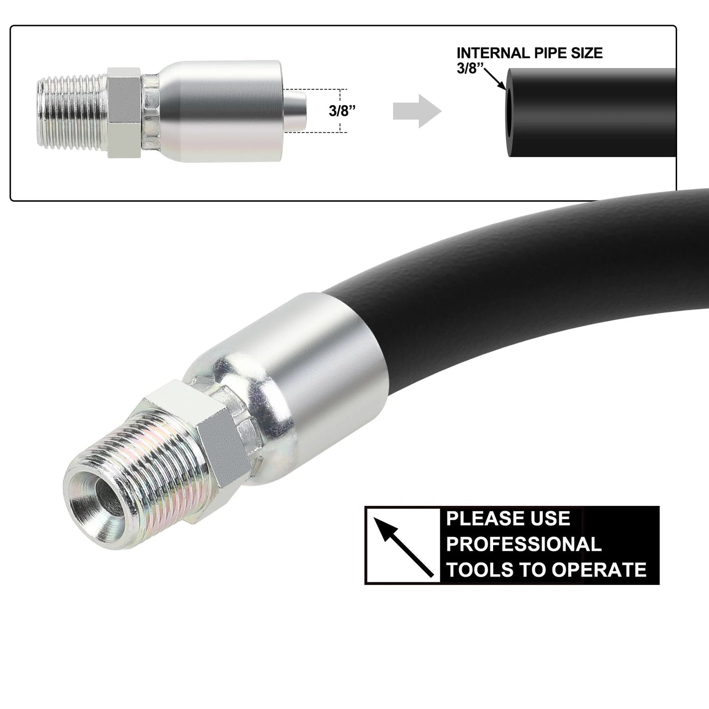 Crimp Fittings For 3/8 Inch Hydraulic Hose NPT Male End Set Of 10 For Single Wire Hydraulic Hose In Fluid Power Systems shown in use