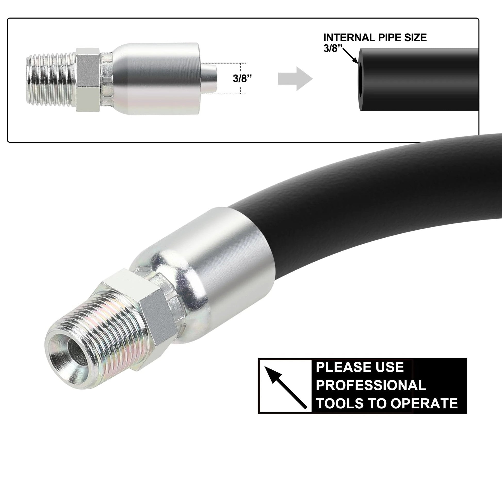 Crimp Fittings For 3/8 Inch Hydraulic Hose NPT Male End Set Of 10 For Single Wire Hydraulic Hose In Fluid Power Systems shown in use
