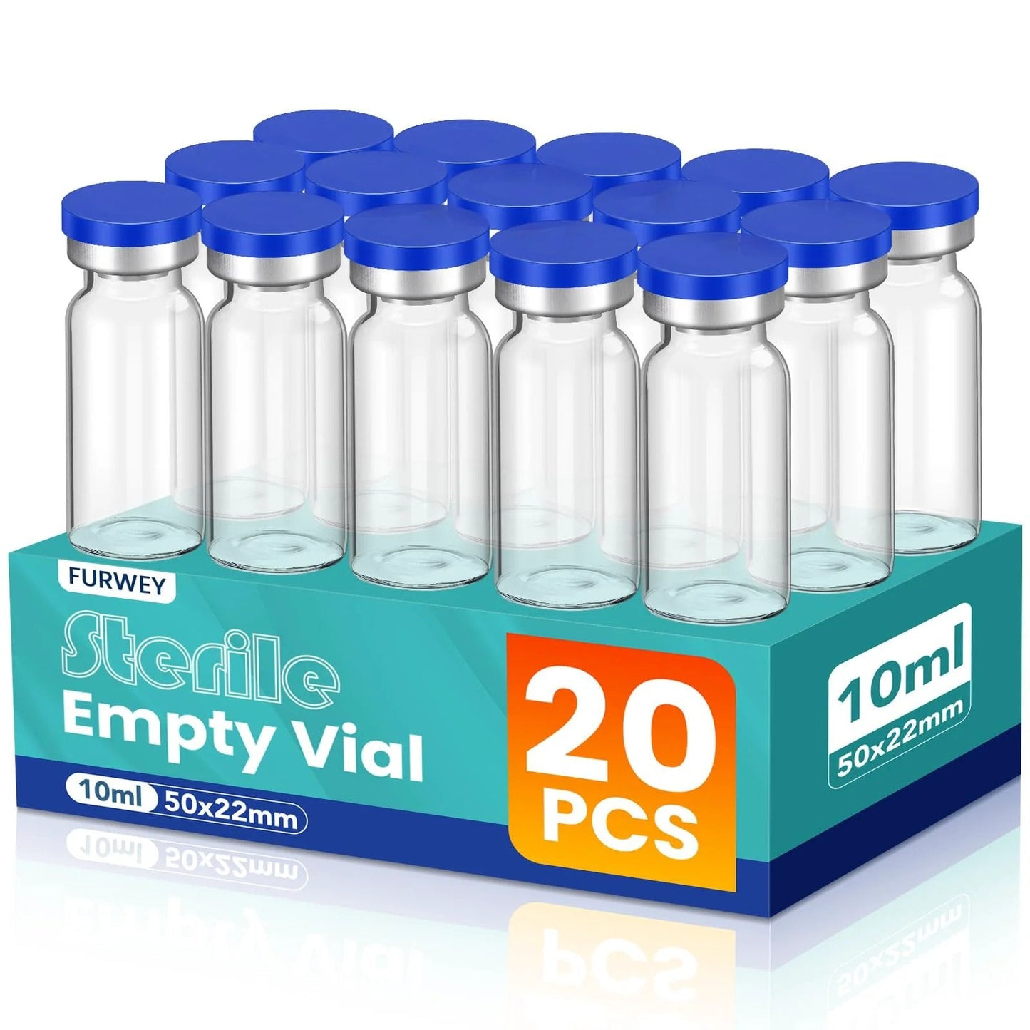 10ml Sterile Glass Vials With Self Healing Injection Port And Sealing Cap, 20 Pack, Fully Sealed For Injections, Butyl Inner Stopper And Aluminum Caps For Maximum Sample Safety, Storage, And Easy Transport