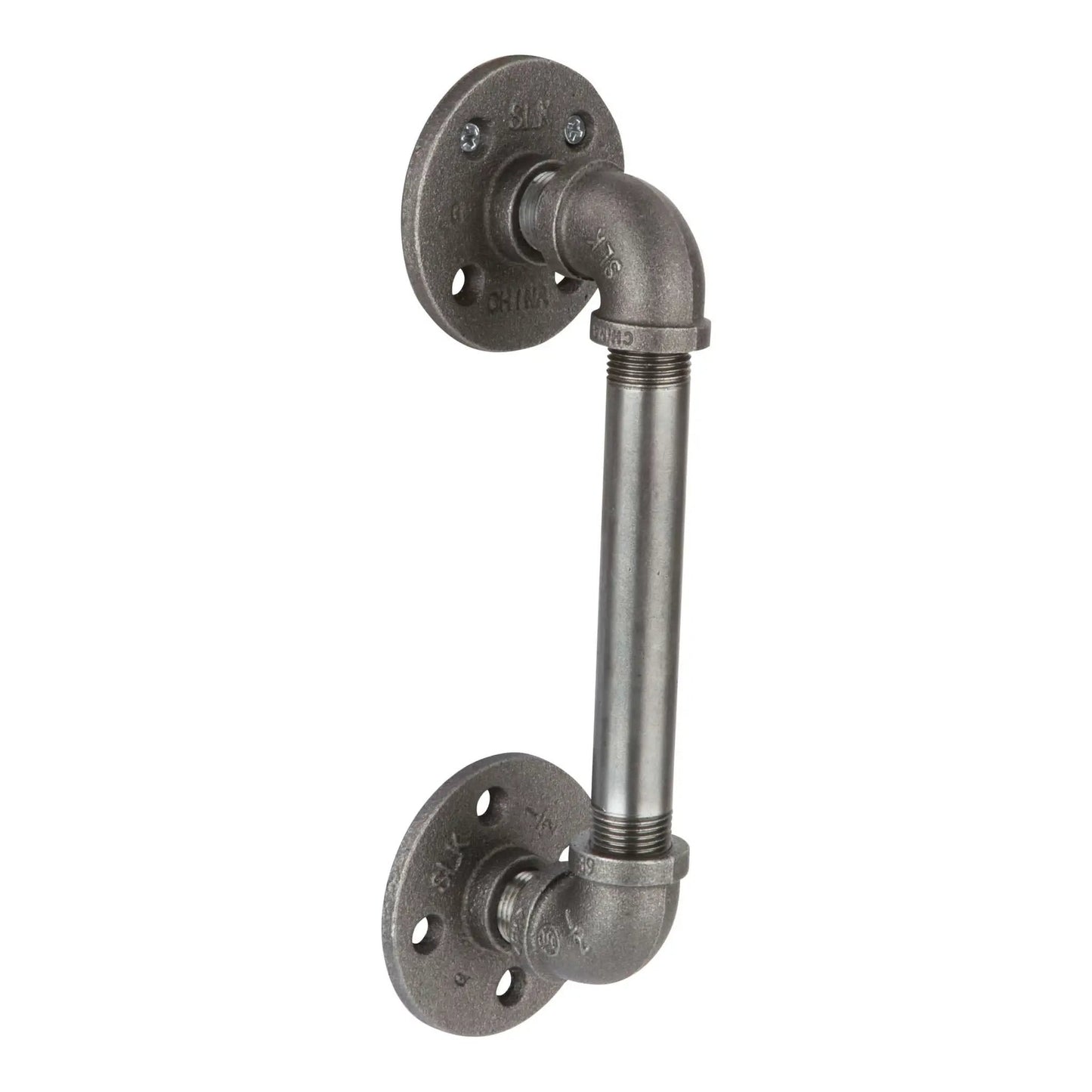 Industrial Pipe Barn Door Handle 6 Inch Rustic Farmhouse Heavy Duty Hardware Set With Steel Grey Iron Fittings Flanges and Pipes