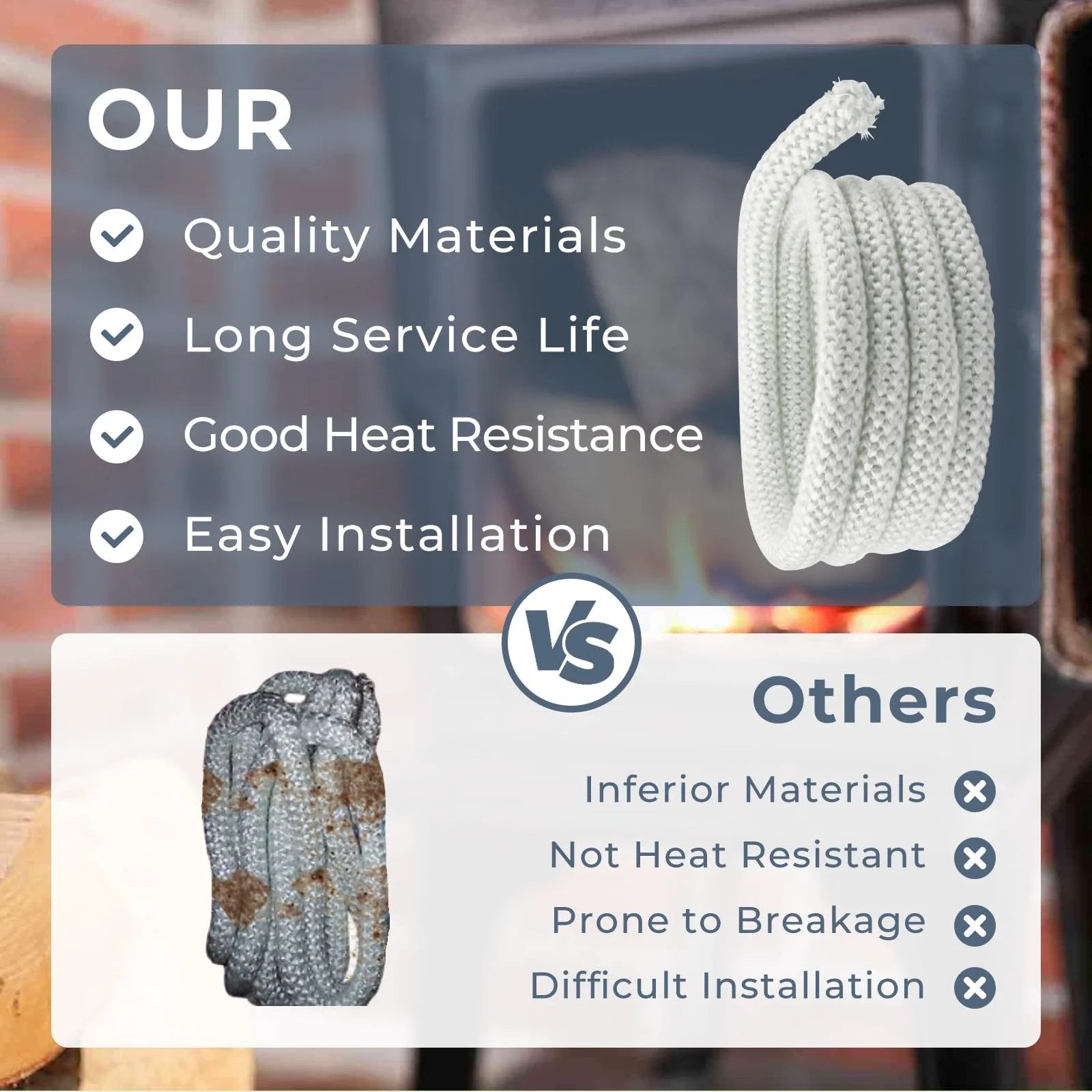 Comparison of outdoor wood furnace door seal kit replacement for Central Boiler models, showing high-quality materials.