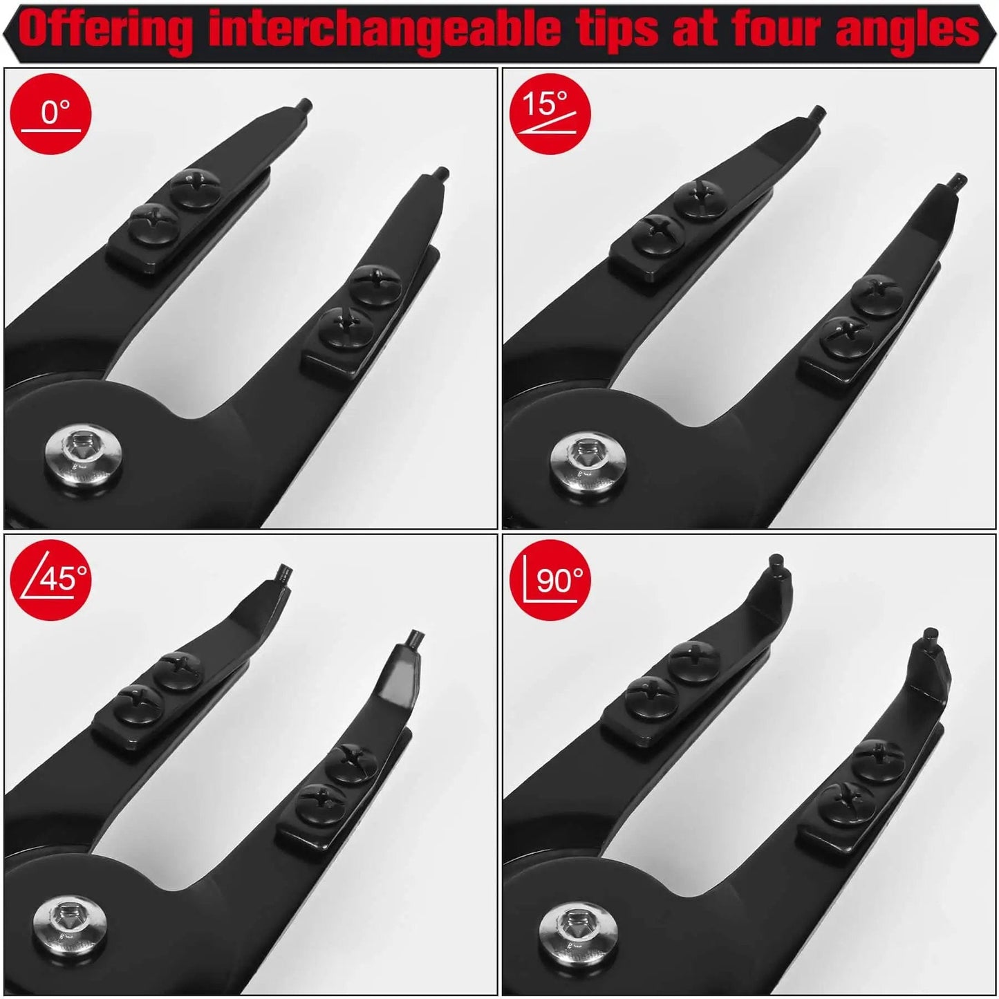 Heavy Duty Snap Ring Pliers Set Two Piece 16 Inch Circlip Pliers For Internal And External Rings With 0°, 15°, 45°, 90° Tips