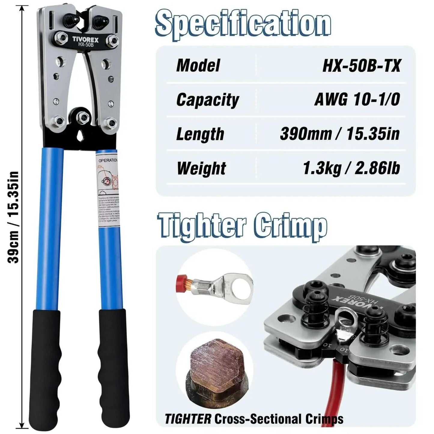 No Fuss Battery Lug Crimping Tool For AWG 10 To 1 0 Wire With Built In Cable Cutter Plus 64 Ring Terminals And 70 Heat Shrink Tubes Kit By Tivorex