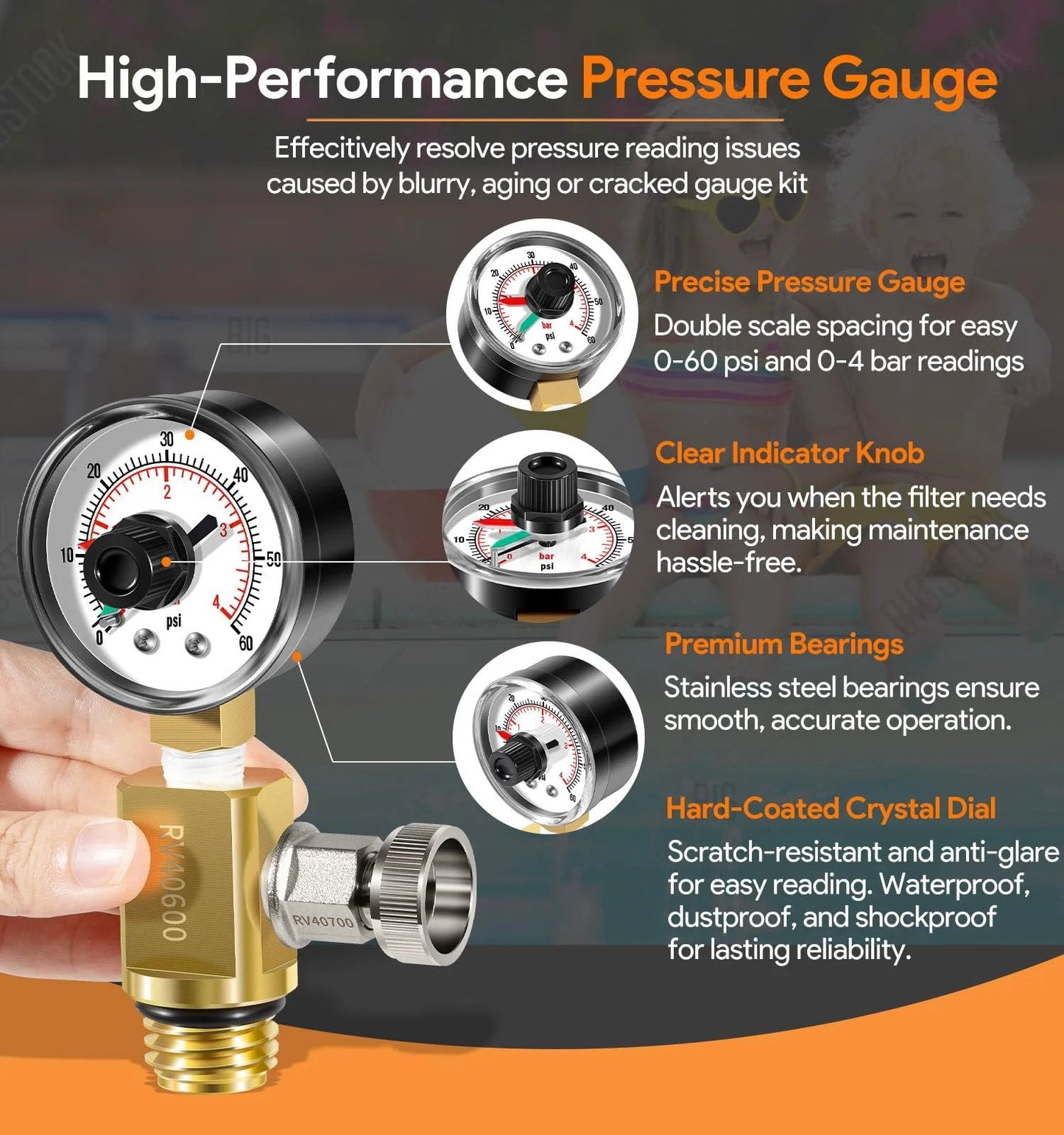 Brass Air Relief Valve With Pressure Gauge For Pool Filters Replacement Parts No Fuss Compatibility With FNS FNS Plus Clean And Clear Quad DE