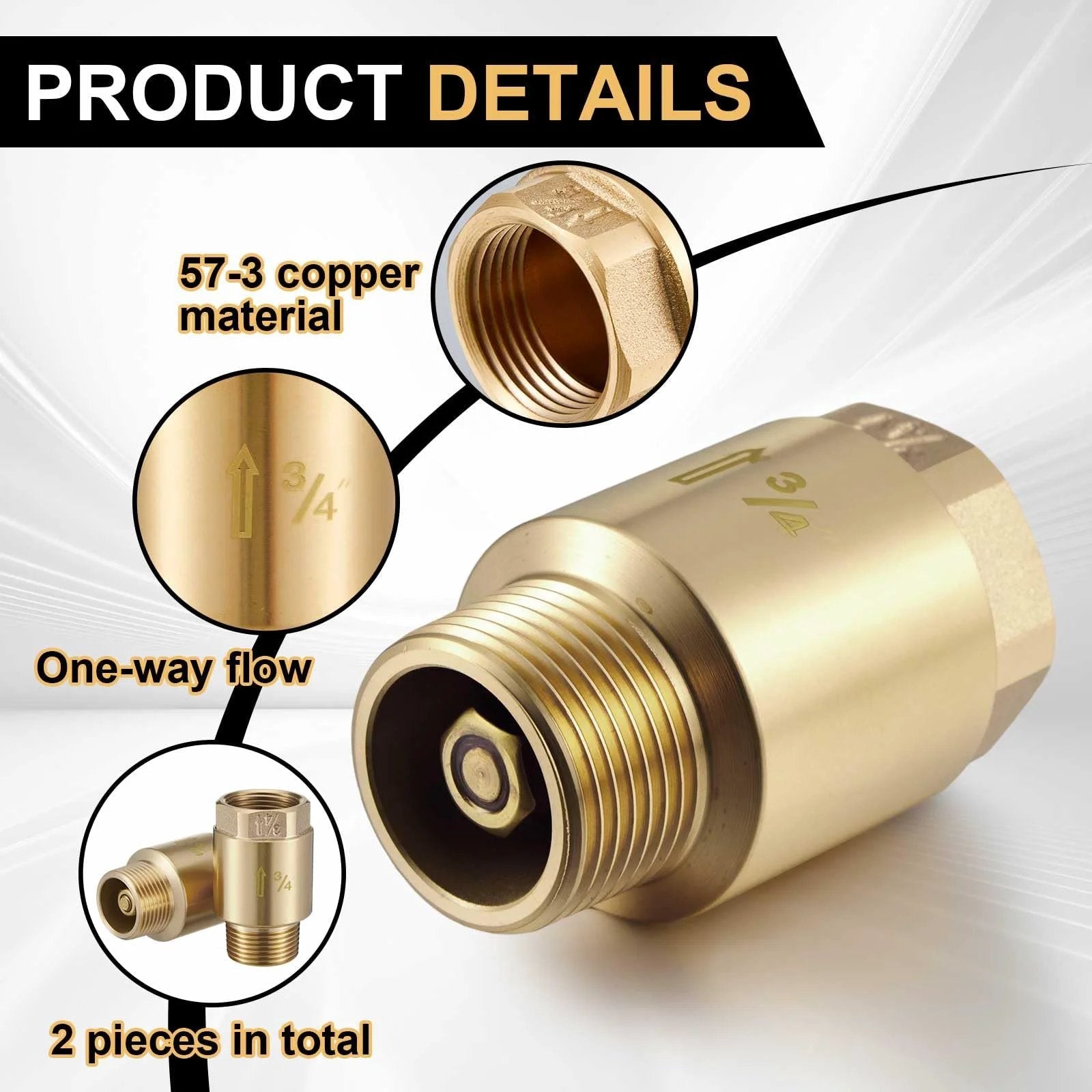 Brass Three Quarter Inch In Line Check Valve Two Pack DIY Friendly With Backflow Prevention One Way Non Return NPT Male To FNPT Outlet