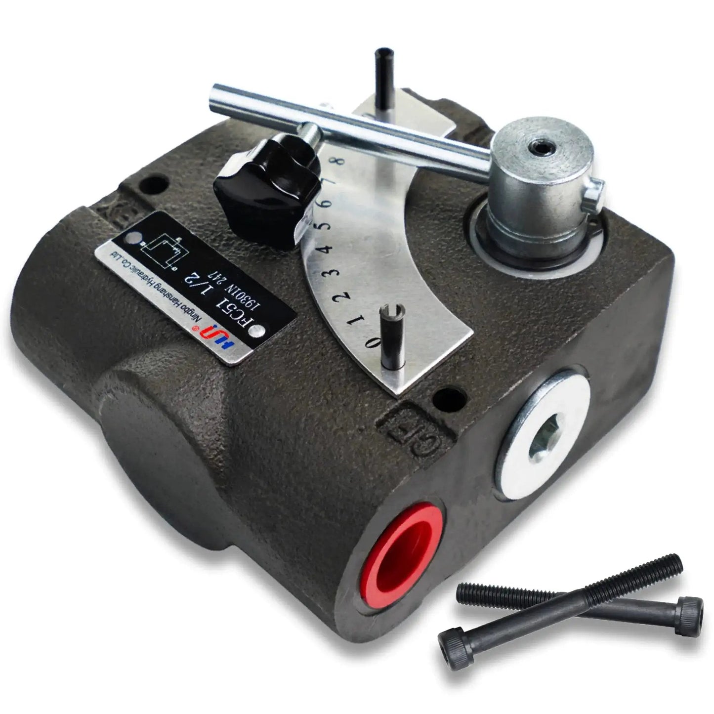 Hydraulic Adjustable Flow Directional Control Valve For Half Inch NPT Port And 30 GPM FC51 Without Relief, cast iron body, side view