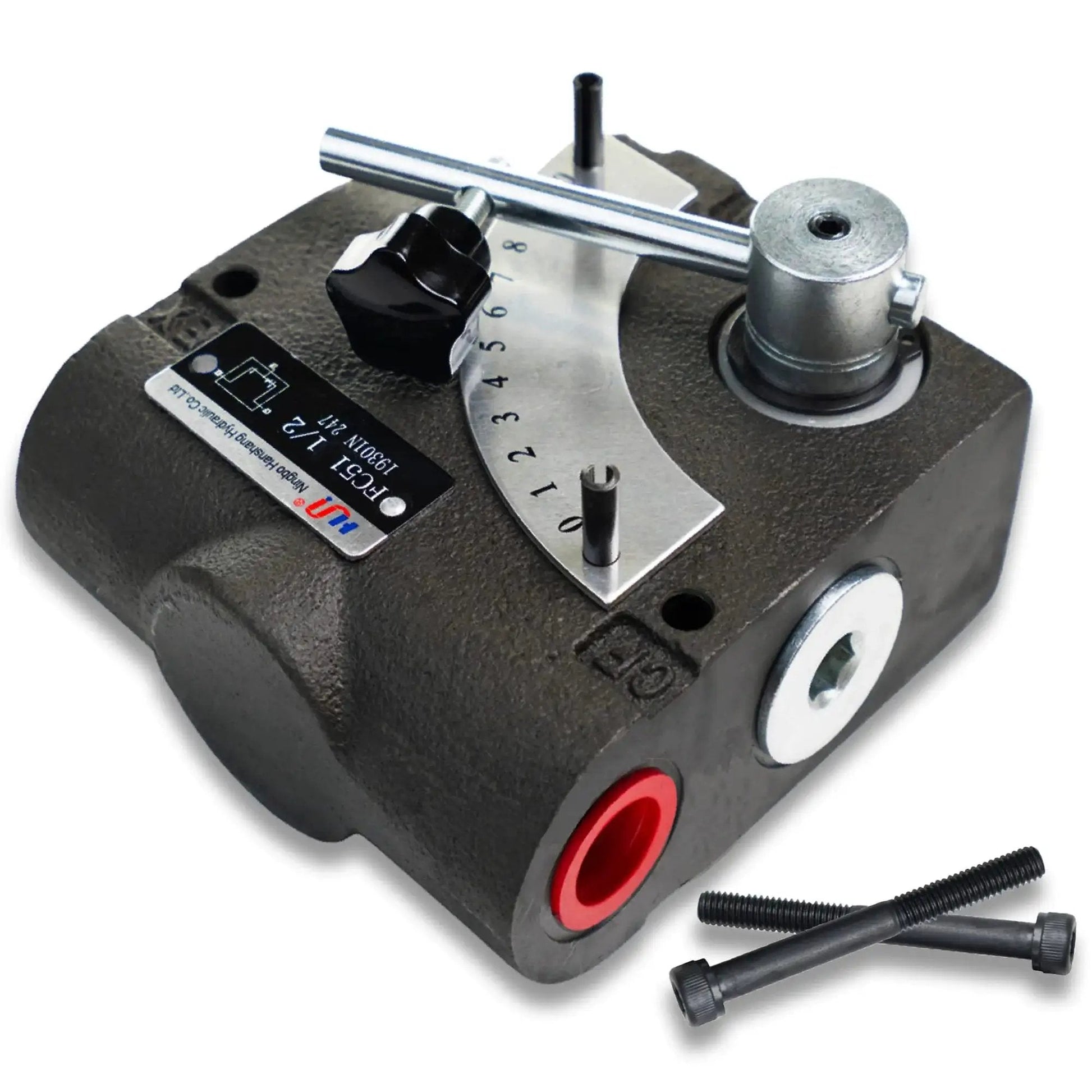 Hydraulic Adjustable Flow Directional Control Valve For Half Inch NPT Port And 30 GPM FC51 Without Relief, cast iron body, side view