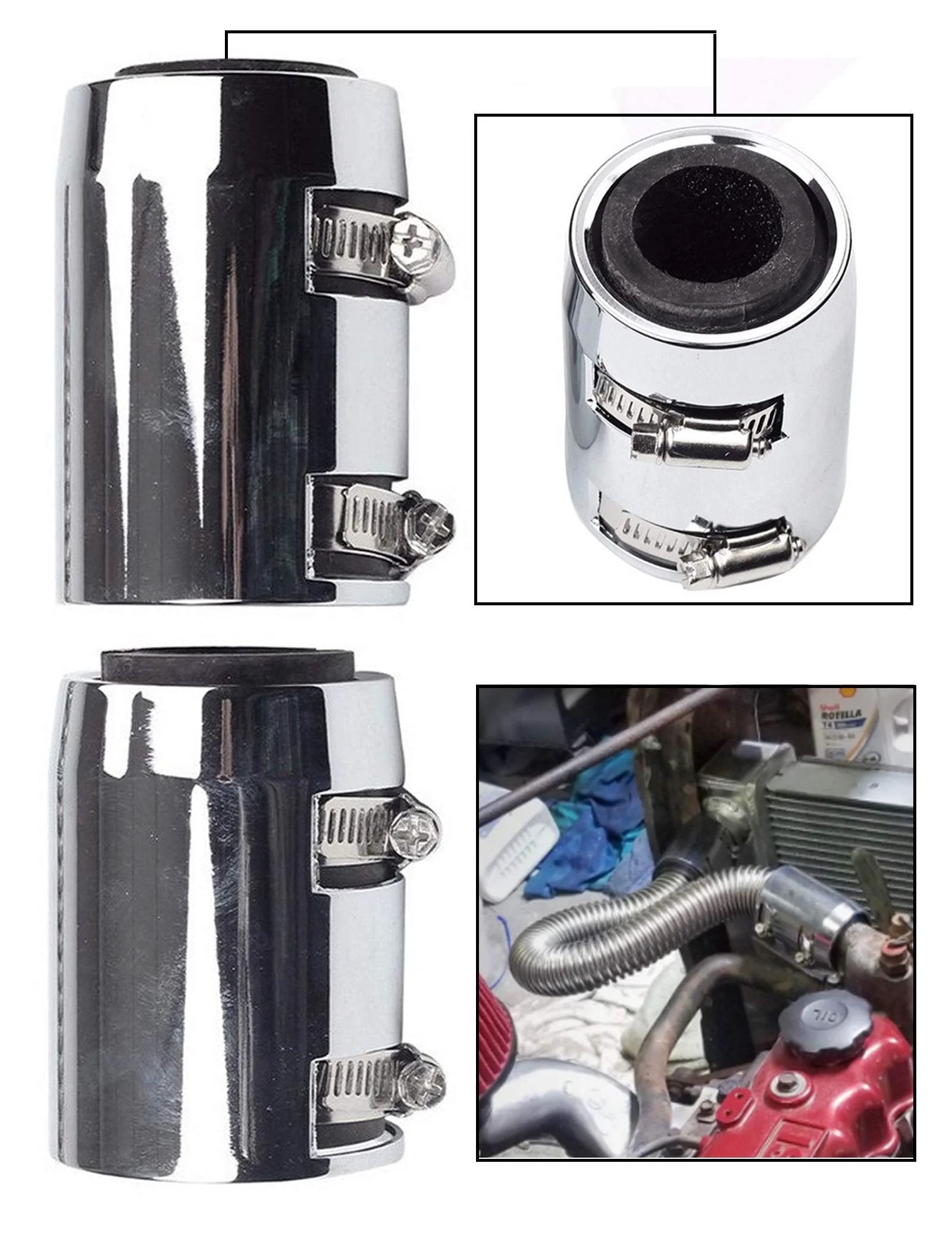 Universal 24 Inch Stainless Steel Radiator Flexible Coolant Hose Kit With Caps For One And A Quarter Inch Neck installed
