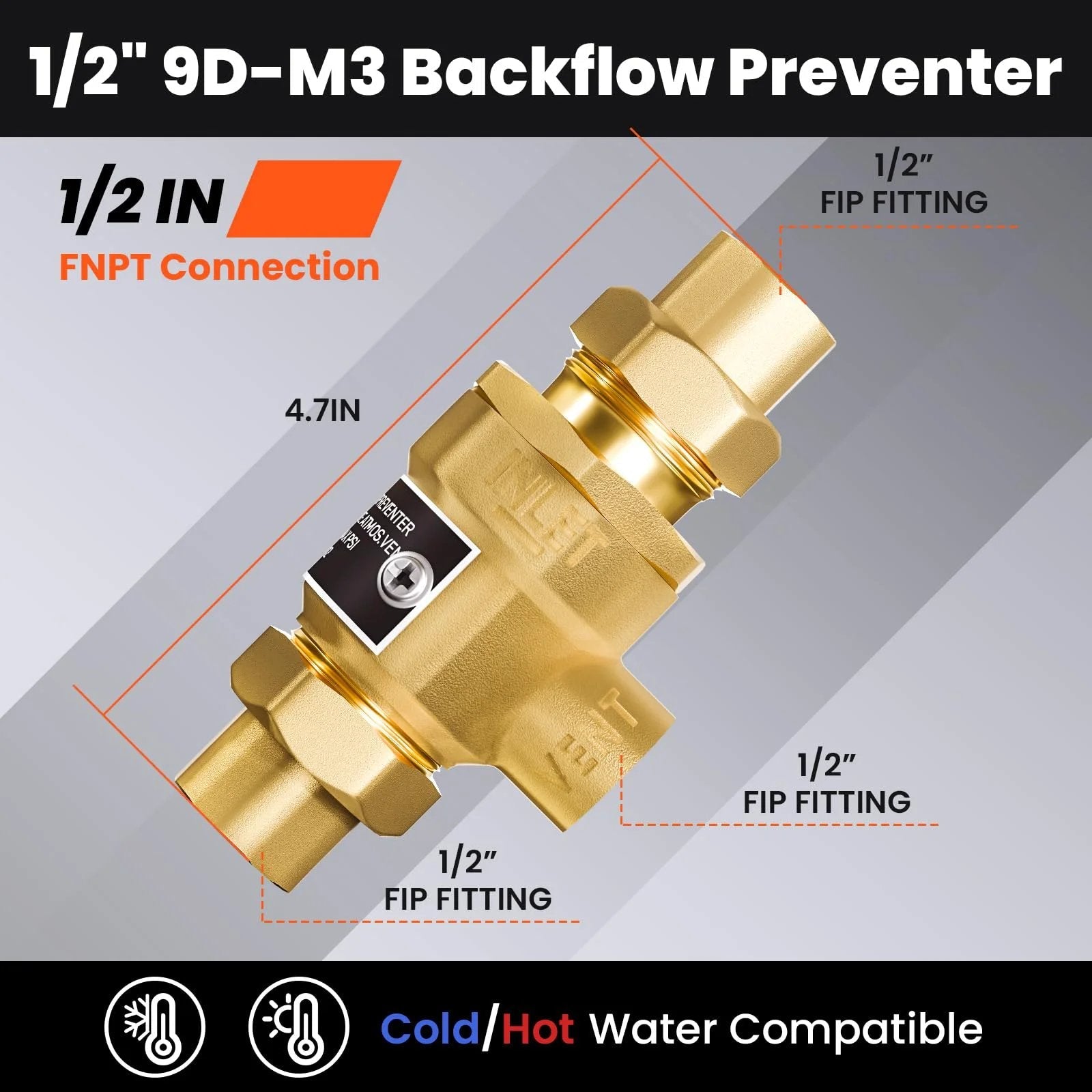 Heavy Duty Brass Backflow Preventer Half Inch Dual Check Valve With Intermediate Atmospheric Vent, Female Union Connections.
