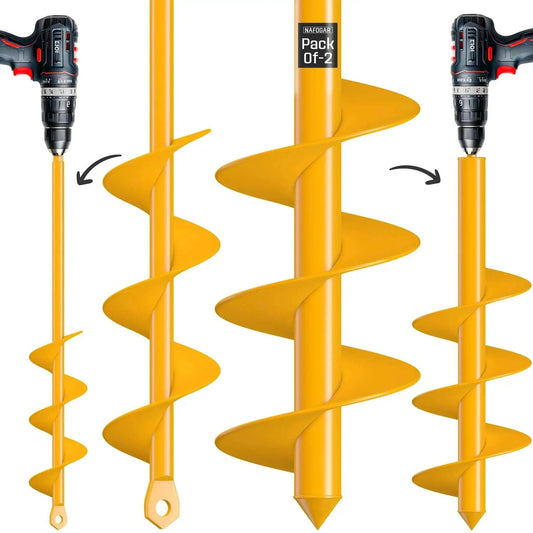 Heavy Duty Garden Auger Drill Bit Set For Planting Two Pack With 1.6 Inch By 16.5 Inch And 3.5 Inch By 16 Inch Spiral Hole Diggers