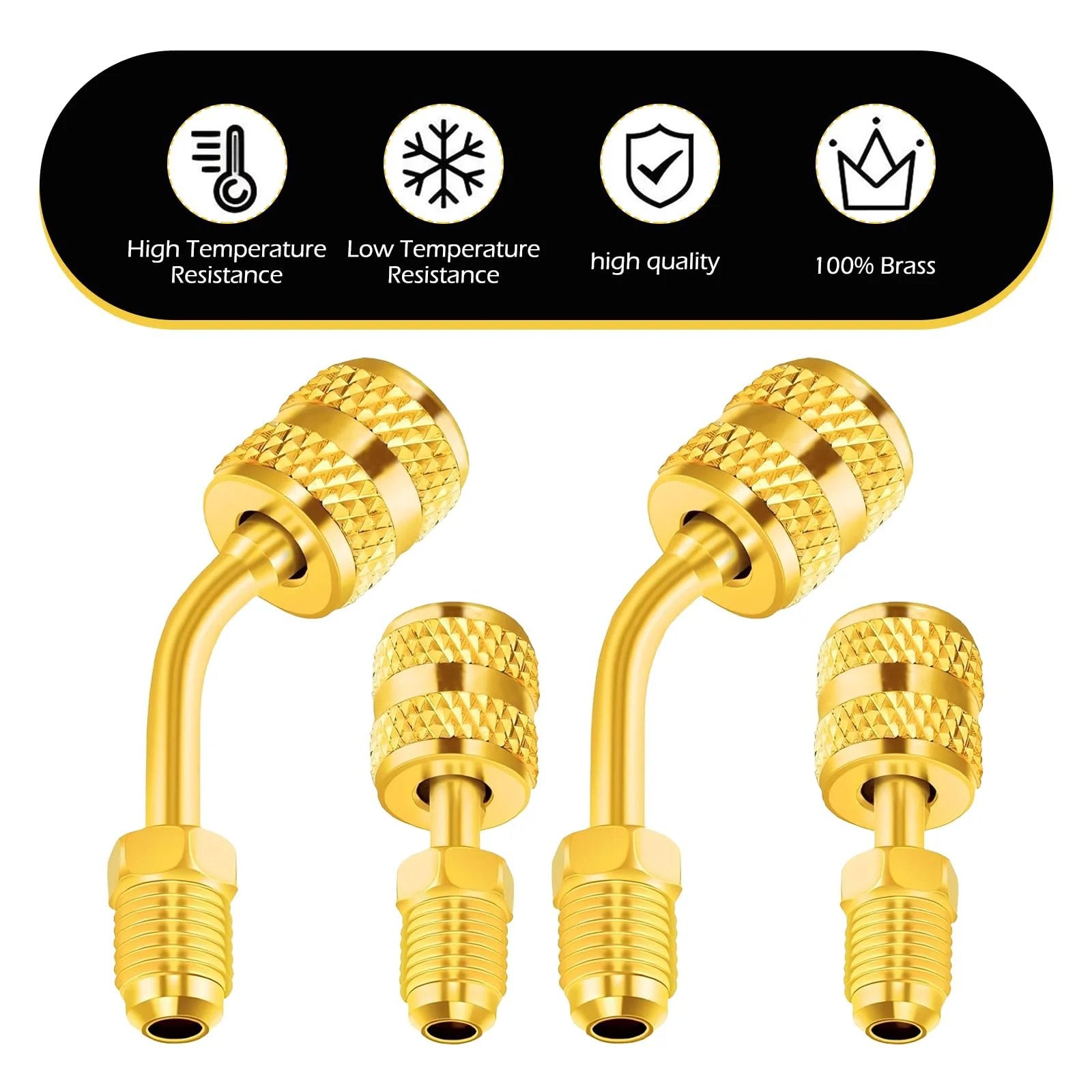 R410A Mini Split Adapter 5/16 Inch Female To 1/4 Inch Male Flare Brass Alloy With Two Straight And Two Angled Adapters
