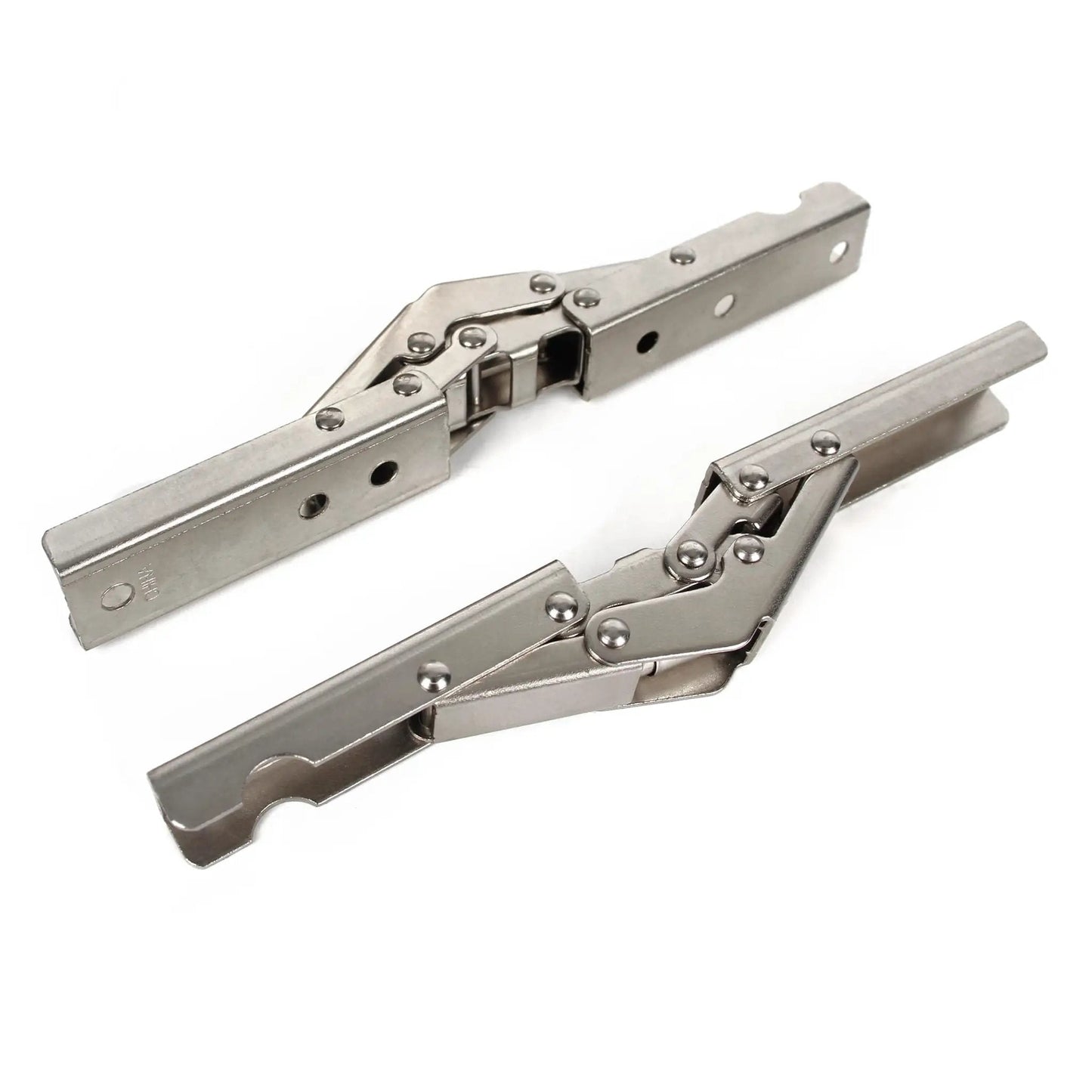 Sleek Invisible Concealed Hydraulic Buffer Cabinet Hinges For Effortless Quiet Closing And Space Saving Design, shown uninstalled in steel