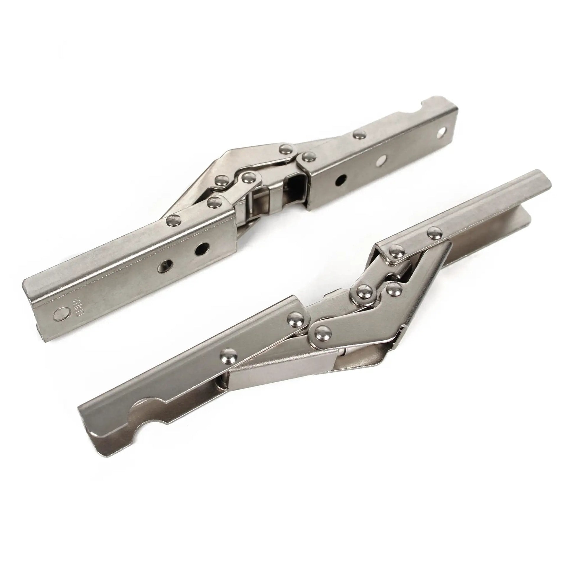 Sleek Invisible Concealed Hydraulic Buffer Cabinet Hinges For Effortless Quiet Closing And Space Saving Design, shown uninstalled in steel