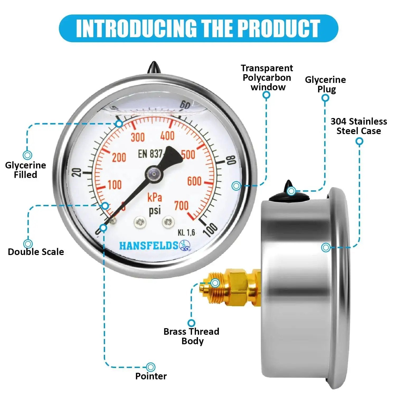 Zero To 100 PSI Liquid Filled Pressure Gauge With A 2.5 Inch Dial And Stainless Steel Back Mount For Water Oil And Gas Media.