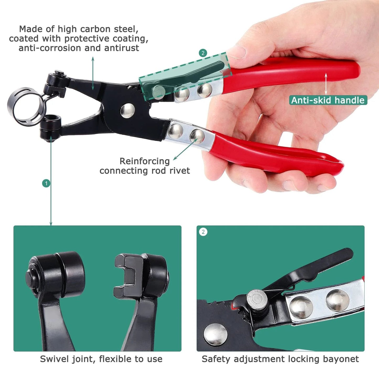 All In One 300Pcs Spring Hose Clamp Kit DIY Friendly 5 To 18mm With Pliers showing plier details