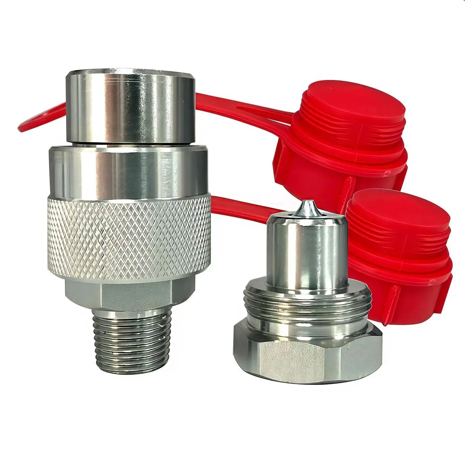 Three Eighths Inch NPT Hydraulic Quick Connect Disconnect Coupler 10,000 PSI High Pressure Replaces Enerpac C-604 With Dust Caps