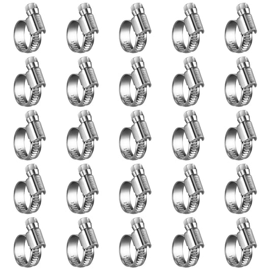 Non-Slip Worm Gear Hose Clamps For Automotive And Garden Use Adjustable Stainless Steel Fits One Half To Three Quarter Inch Hoses Welded Bottom For Sixty Percent More Torque Non-Perforated Band For Safe Sealing SAE J1508 Compliant 25 Pack By Steelsoft.