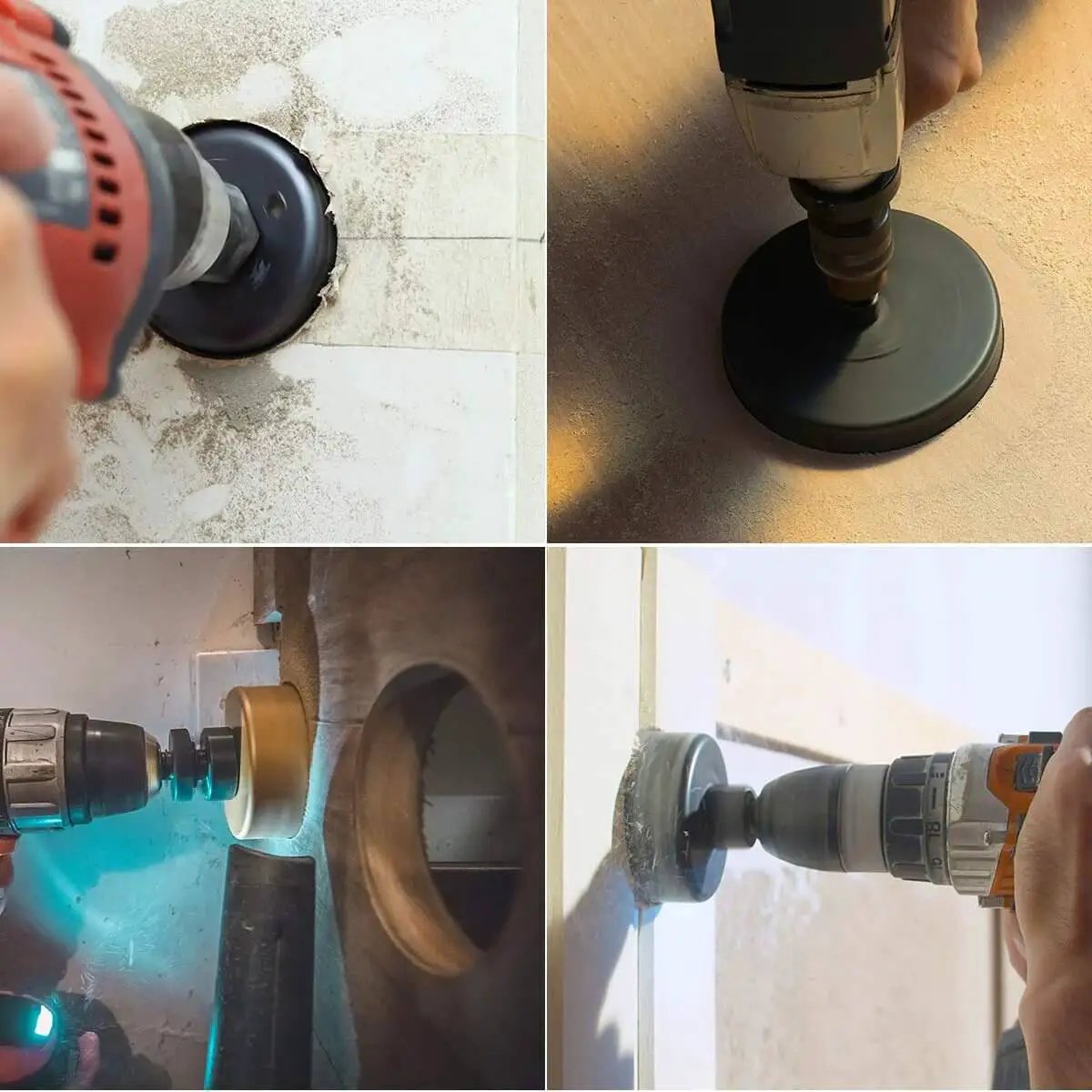 22 Piece Hole Saw Kit For Fast Clean Cuts From Three Quarters Of An Inch To Five Inches Includes 13 Saw Blades in use on wood and drywall
