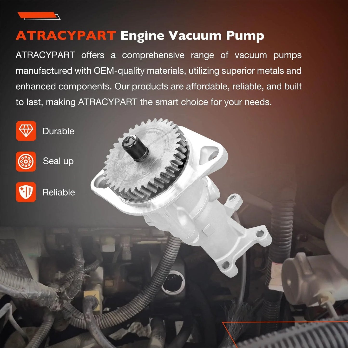 Beefy Gear Driven Mechanical Vacuum Pump 904-810 for Dodge Ram trucks, shown in engine compartment.
