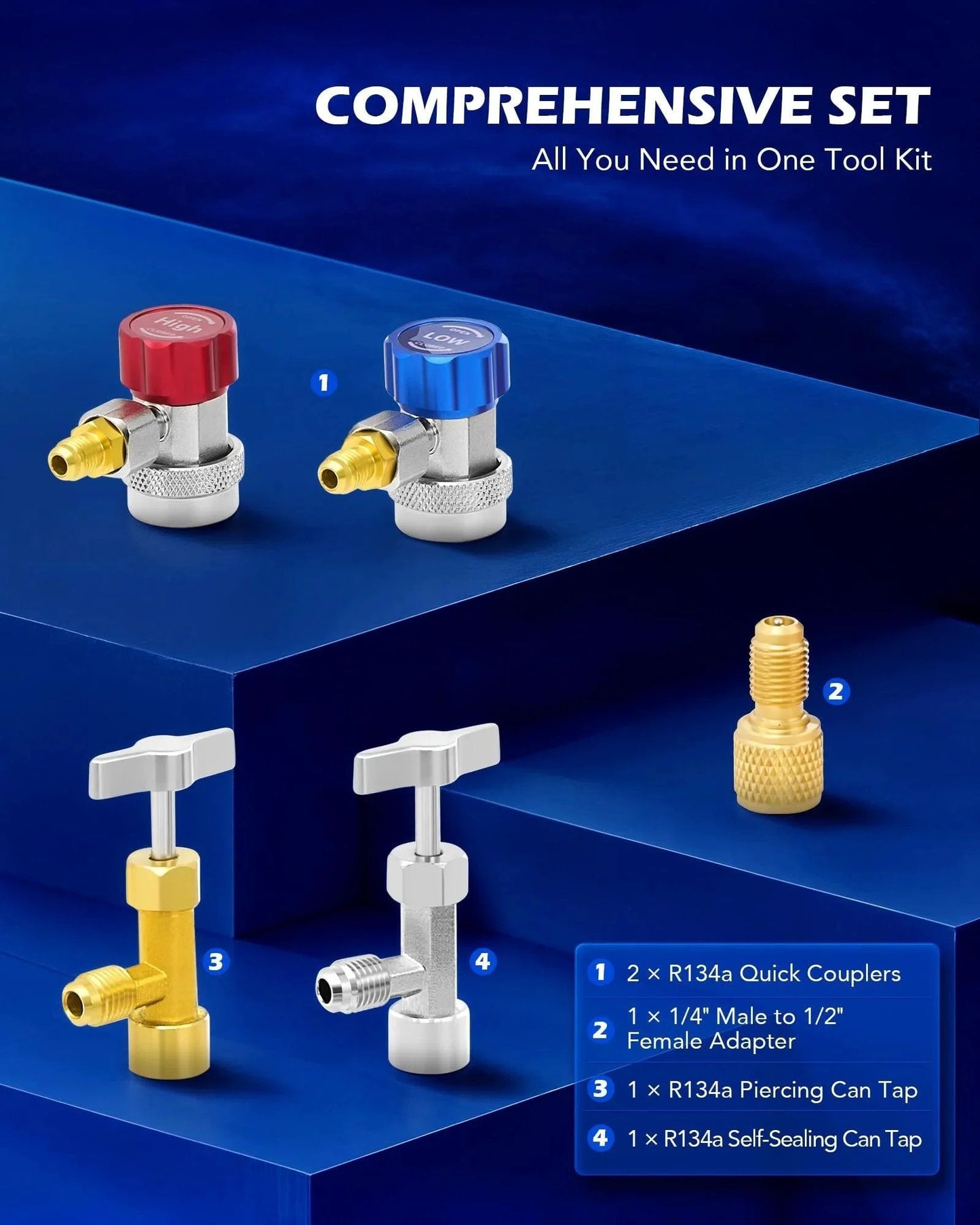 Pro Auto AC Gauges Set for R134a R12 R502 Refrigerant with 3 Way Manifold, 5 Ft Hoses, Color Coded Quick Couplers and Adapters