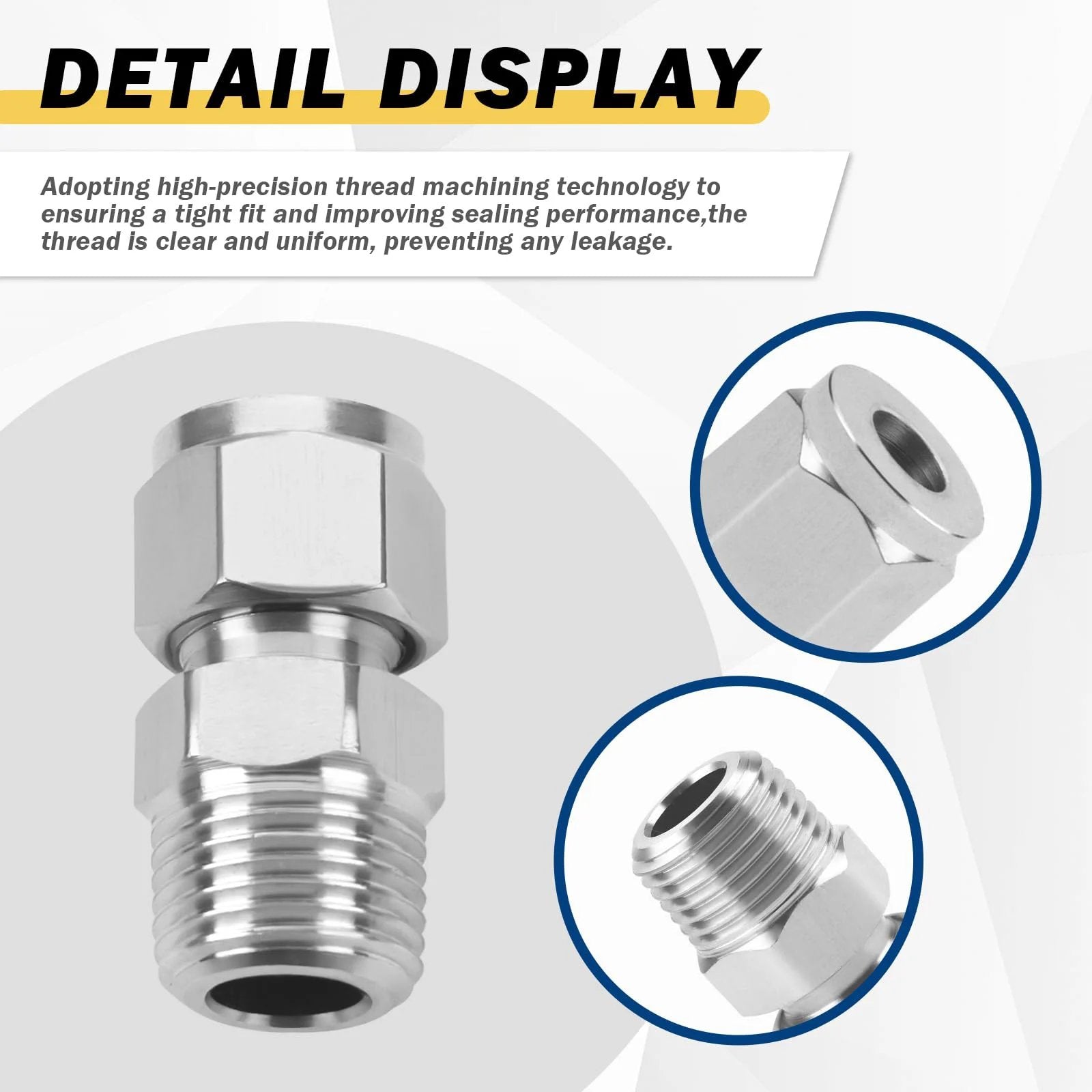 304 Stainless Steel Compression Tube Fitting Adapter One Eighth Inch NPT Male To Six Millimeter Tube Outer Diameter With Double Ferrules Two Pack For High Strength, Corrosion Resistance, And Leak Free Connections.