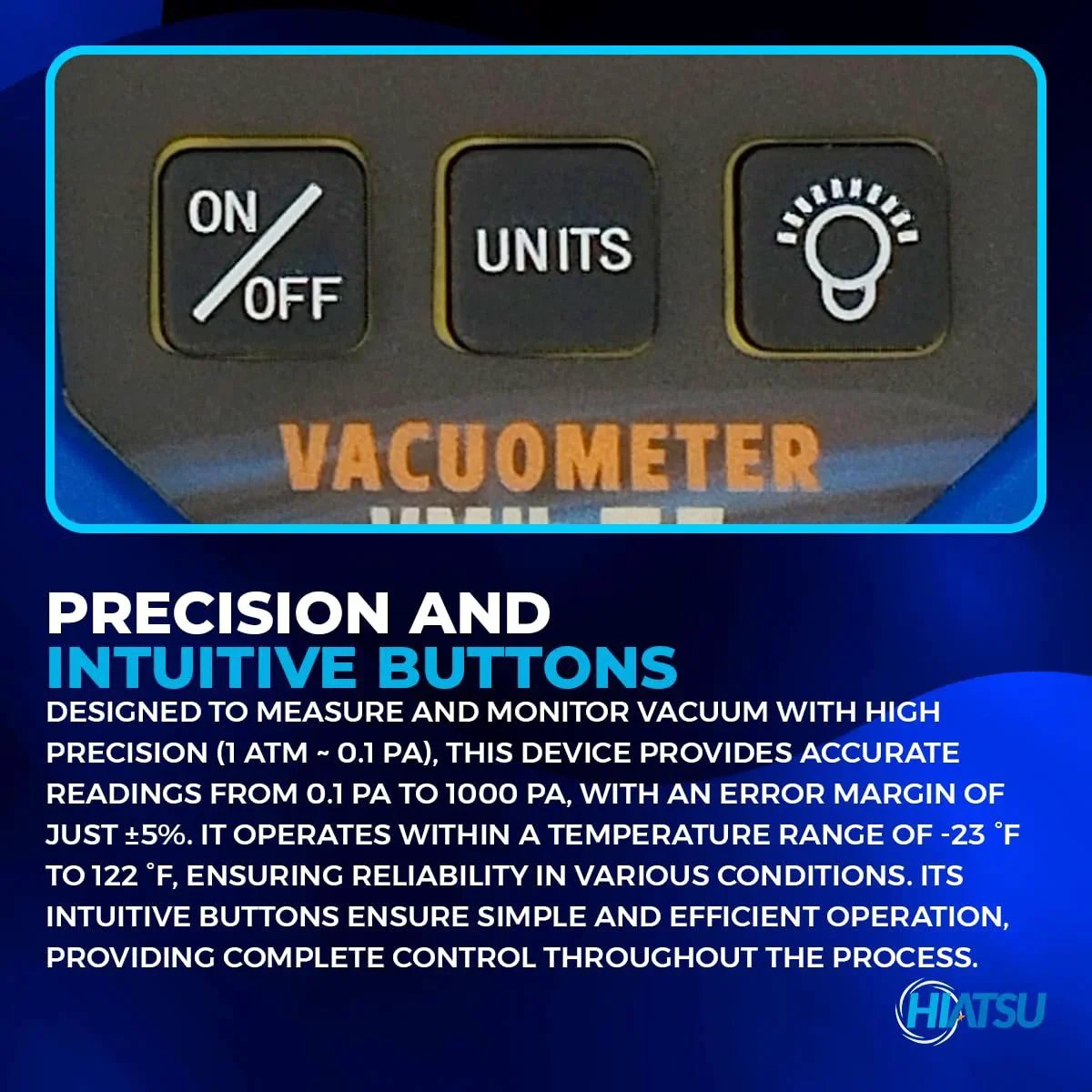 Close-up of control panel on Pro Grade Digital Vacuum Gauge With Aluminum Case For HVAC And Refrigeration, Ultra Wide Range From 1 ATM To 0.1 Pa, showing precision and intuitive buttons.