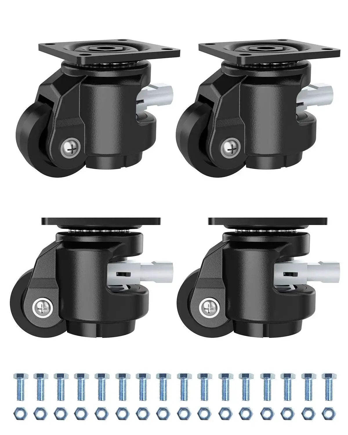 Heavy Duty Leveling Casters With Ratchet Handle Set Of 4 Industrial Casters 2200 Lbs Capacity 2 Inch Adjustable Nylon Wheels