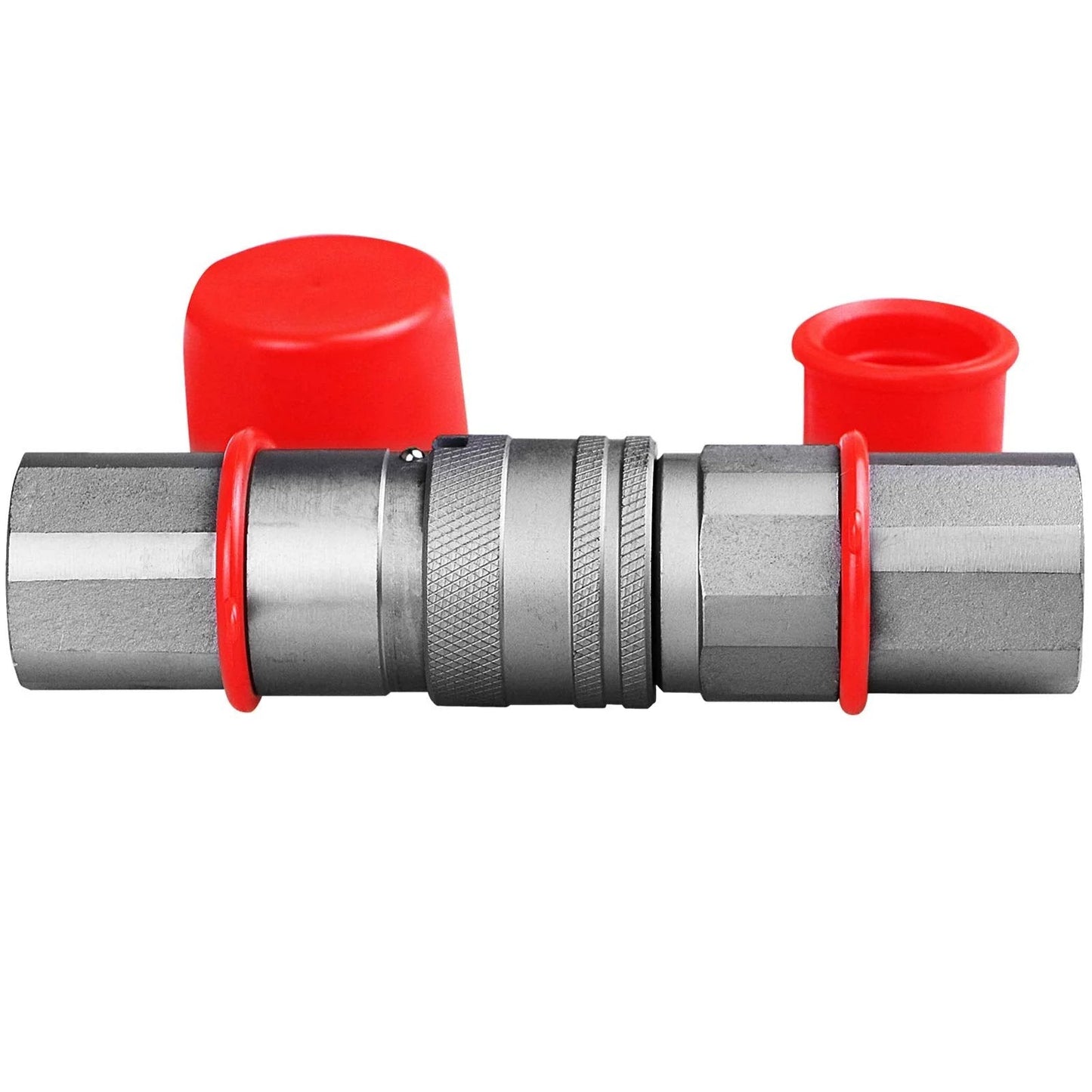 Universal Flat Face Hydraulic Quick Connect Couplers For Skid Steers Pro Grade Heavy Duty with red dust caps