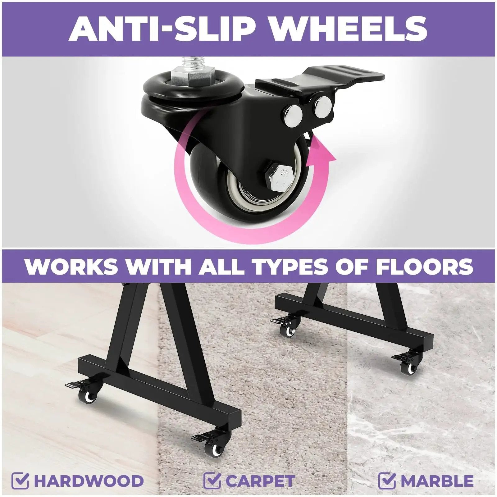Keyboard Stand Caster Wheels Set Of 4 Replacement Locking Heavy Duty Wheels With Brake For Piano Stands And Keyboard Stands MS1078 MS1080 shown on different floor types.