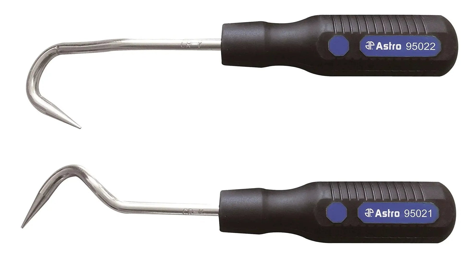 9502 Hose Removal Hook Set, 2 Piece For Seals, Hoses, Radiator Lines with chrome-vanadium hooks and black handles.