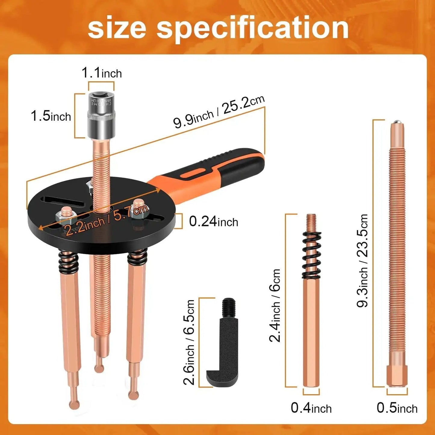 Size specifications of 33-In-1 Bearing Puller Kit Upgraded Heavy-Duty Wheel Bearing Removal Tool and Blind Hole Puller Set