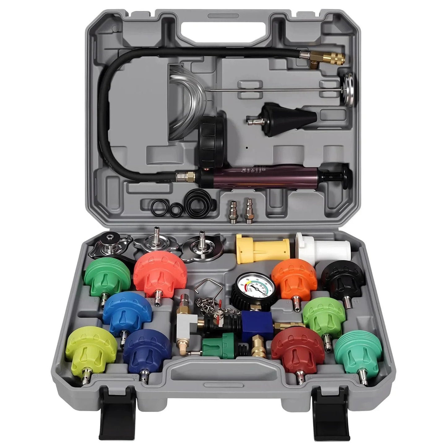 Pro Grade All In One 25 Piece Coolant Pressure Tester Kit With Vacuum Purge And Refill Tool for Quick Auto Cooling System Leak