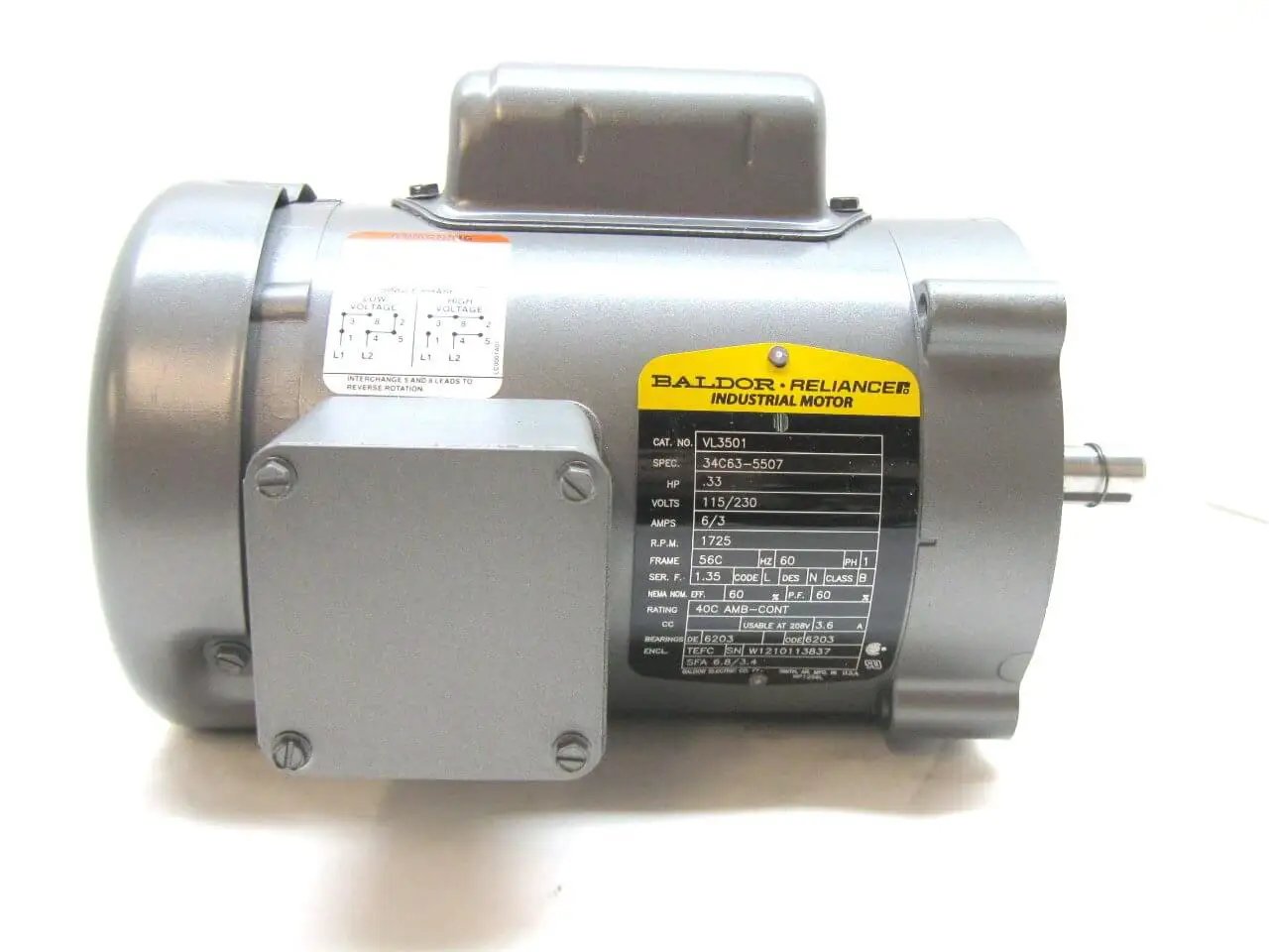 Single Unit General Purpose Single-Phase 1/3 HP AC Motor, 56C Frame TEFC, Face-Mount, CW/CCW Rotation, shown side view