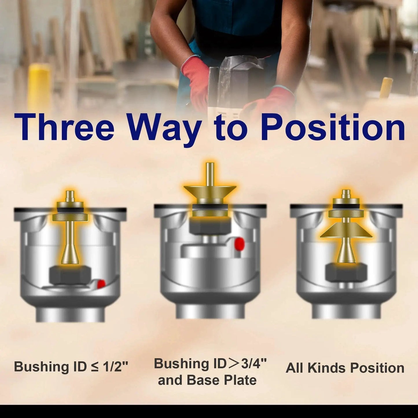 Premium 13 Piece Brass Router Template Bushing Set With Centering Cone For Any Router Sub Base In Porter Cable Style diagram