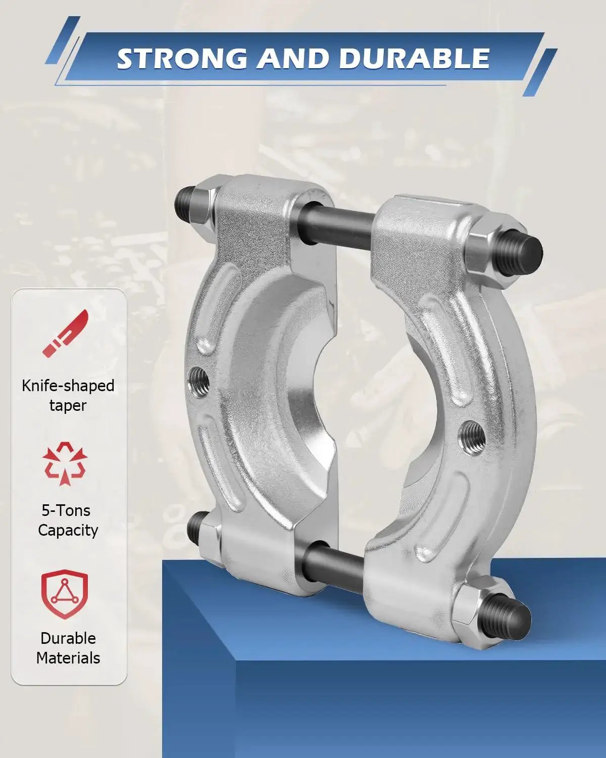 Metallic bearing splitter from 12 Piece Bearing Separator Set With Heavy Duty 5 Ton Capacity For 2 Inch And 3 Inch Bearings Splitters Puller Kit.