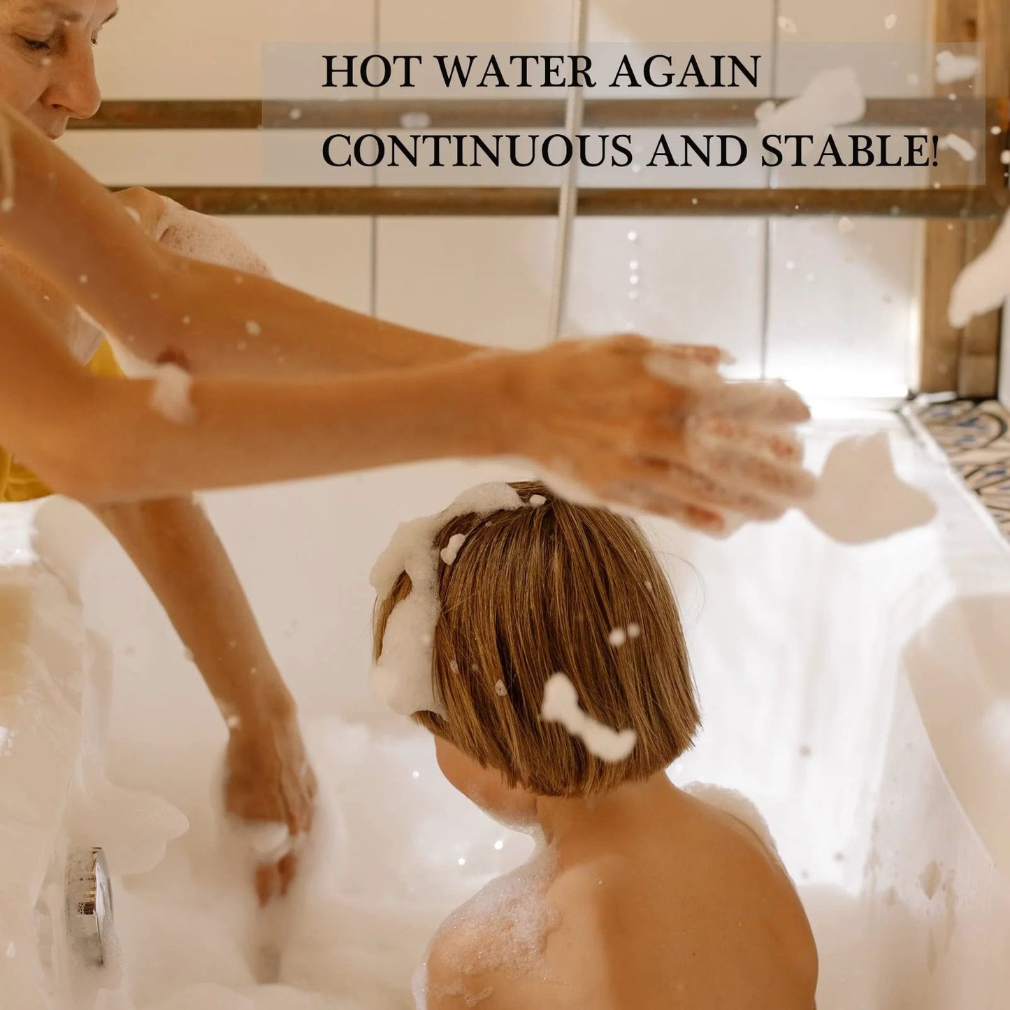 Parent washing child in bathtub, highlighting the effect of Water Heater Pilot Assembly For Natural Gas Thermopile Replacement