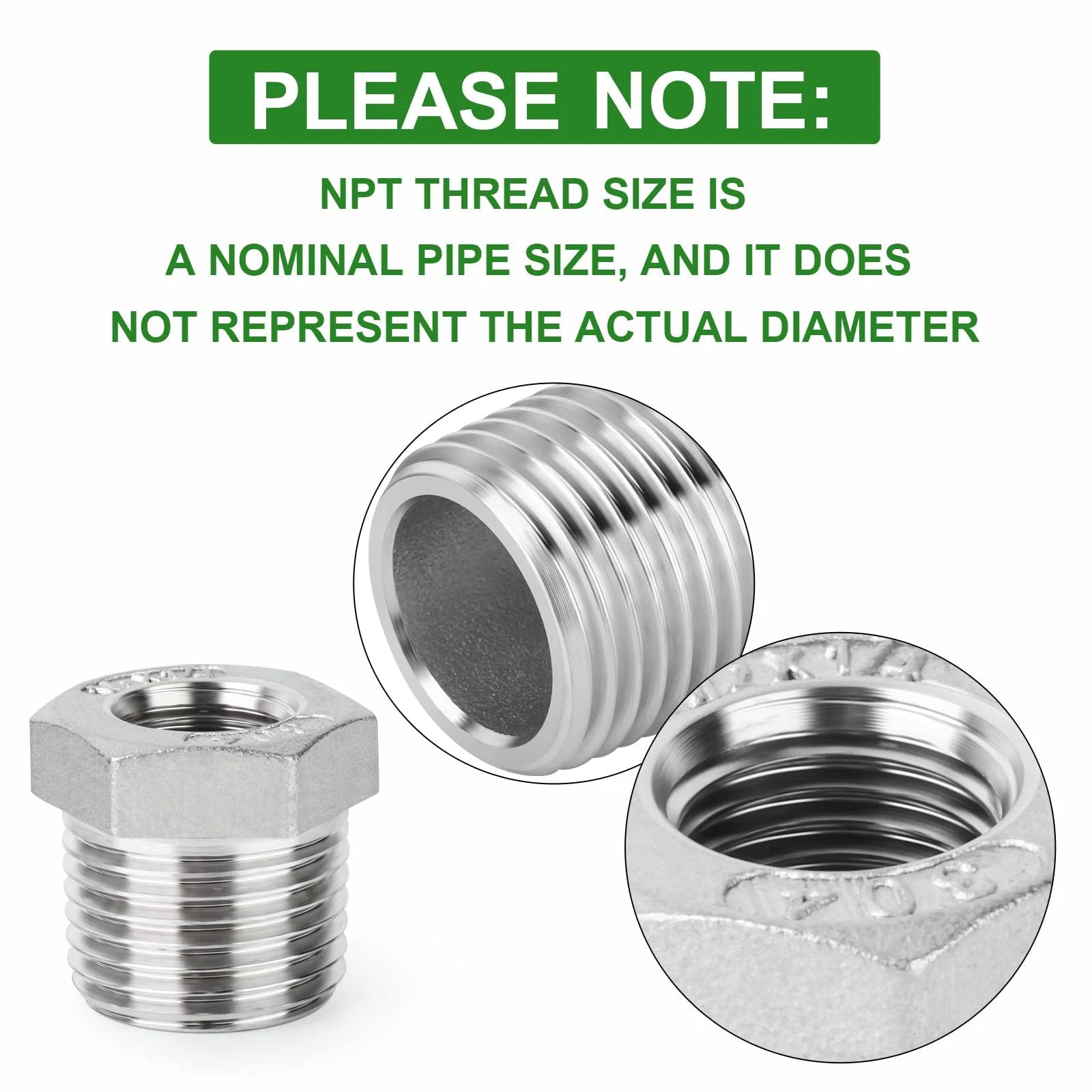 Pro Grade 24 Piece Reducer Hex Bushing Fitting Kit In 304 Stainless Steel for industrial plumbing with NPT thread size details