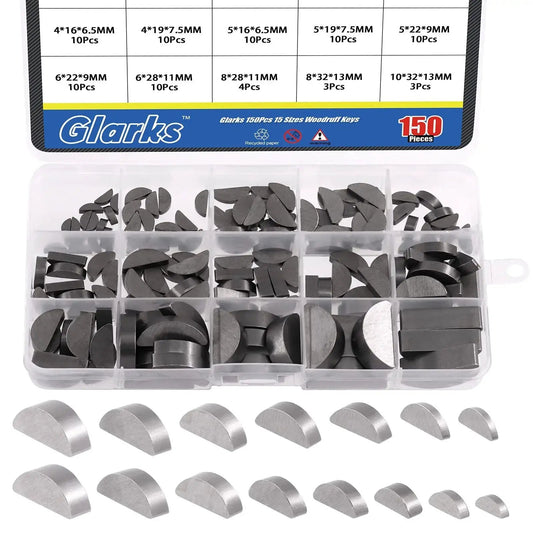 Woodruff Keys Kit Glarks 150 Pcs 15 Sizes Carbon Steel Semi Circular Keys Set For Fasteners And Mechanical Projects