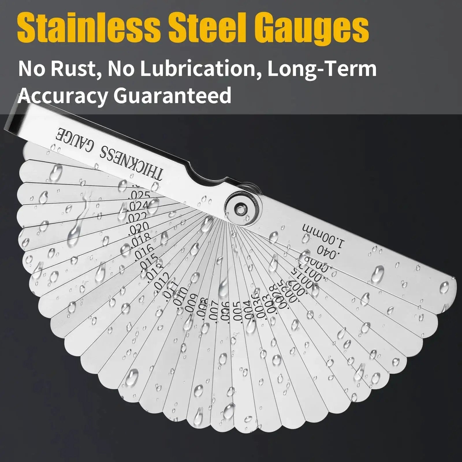 Feeler Gauge Set Stainless Steel Two Piece Pro Grade With Thirty Two Straight Blades And Sixteen Angled Blades Dual Marked SAE And Metric