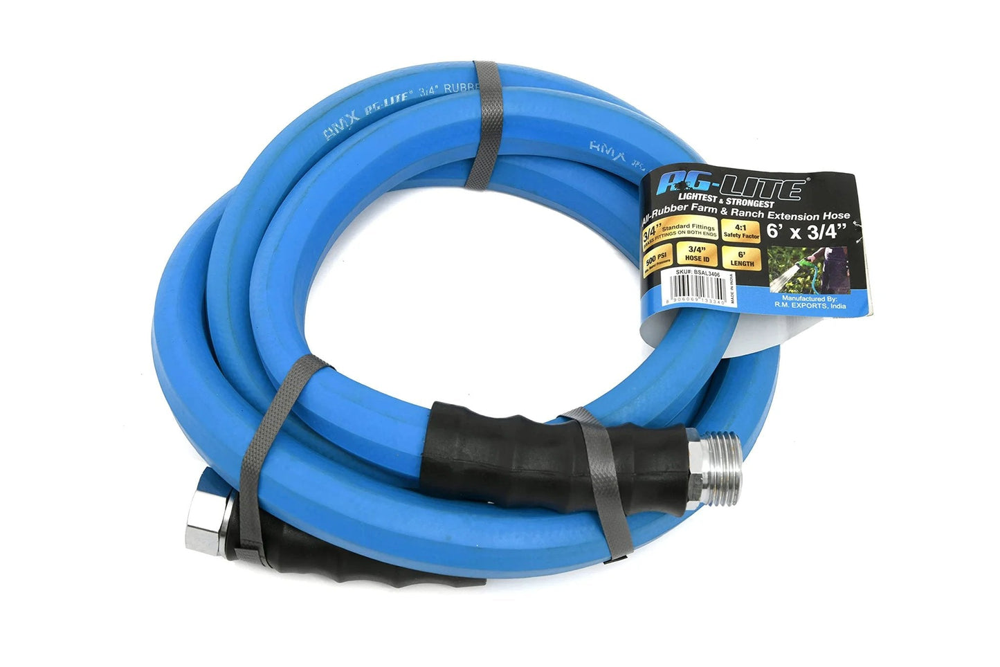 Ultra Light Rubber Garden Hose Three Quarter Inch Six Foot For Hot And Cold Water 500 PSI Maximum Pressure With Polyester Braided Construction