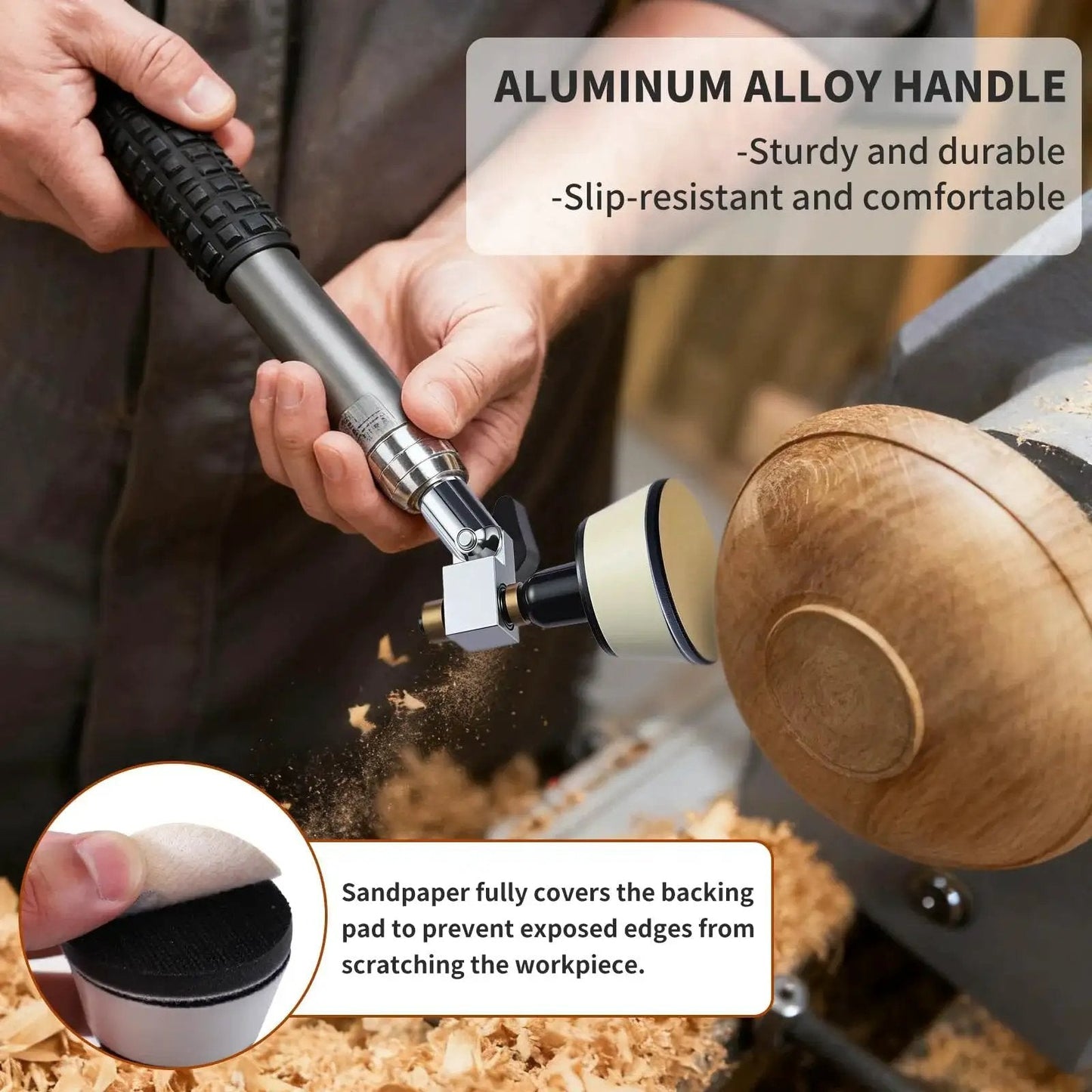 Pro Grade Dual Bearing Bowl Sander Tool Kit For Lathes With 1 Inch To 3 Inch Hook And Loop Sanding Discs in use on lathe